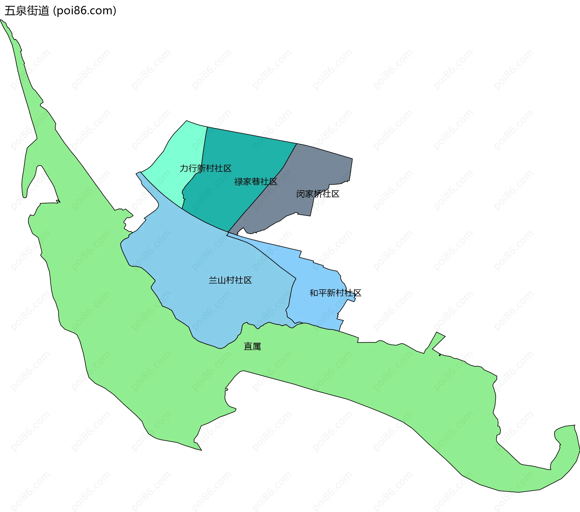 五泉街道边界地图(五级行政区划)