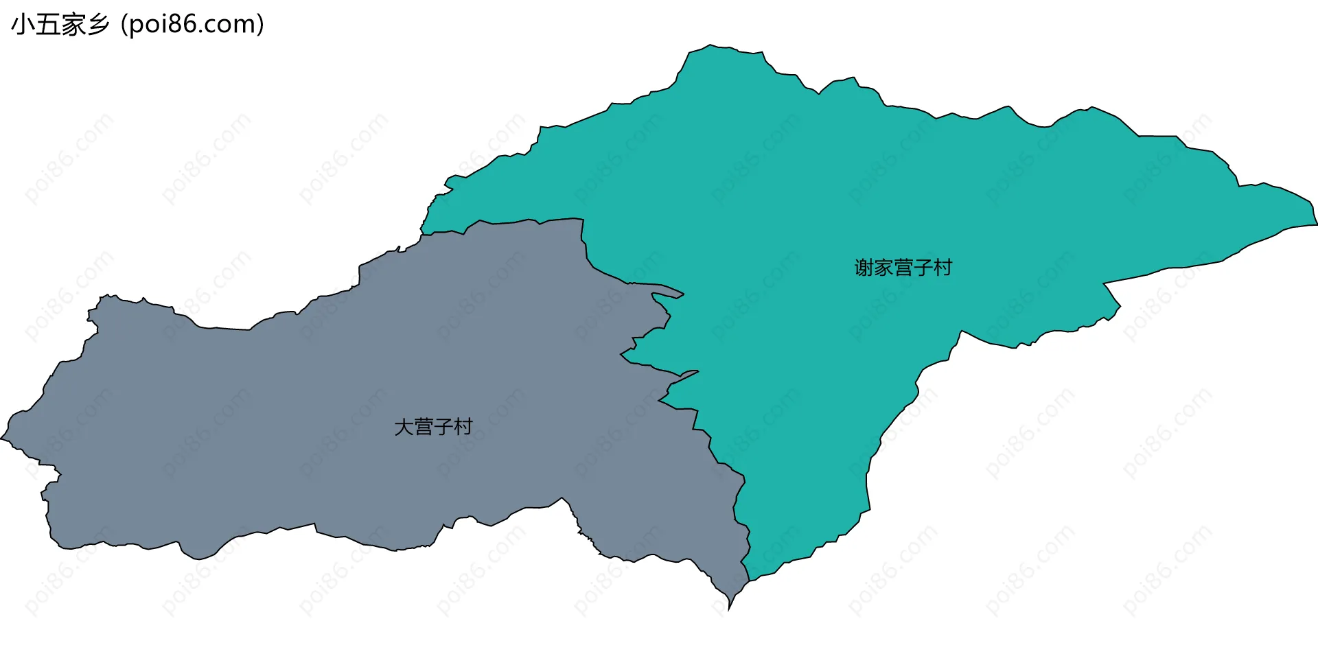 小五家乡边界地图(五级行政区划)