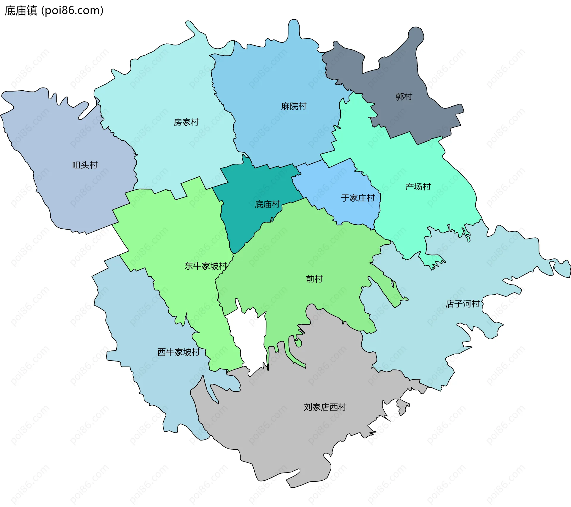 底庙镇边界地图(五级行政区划)