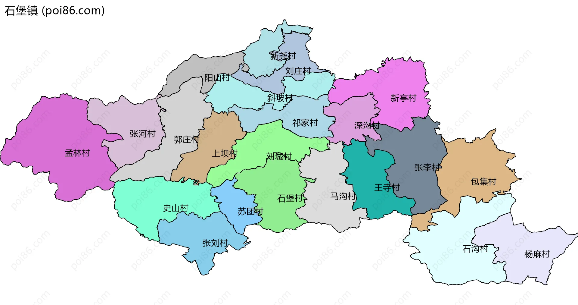 石堡镇边界地图(五级行政区划)