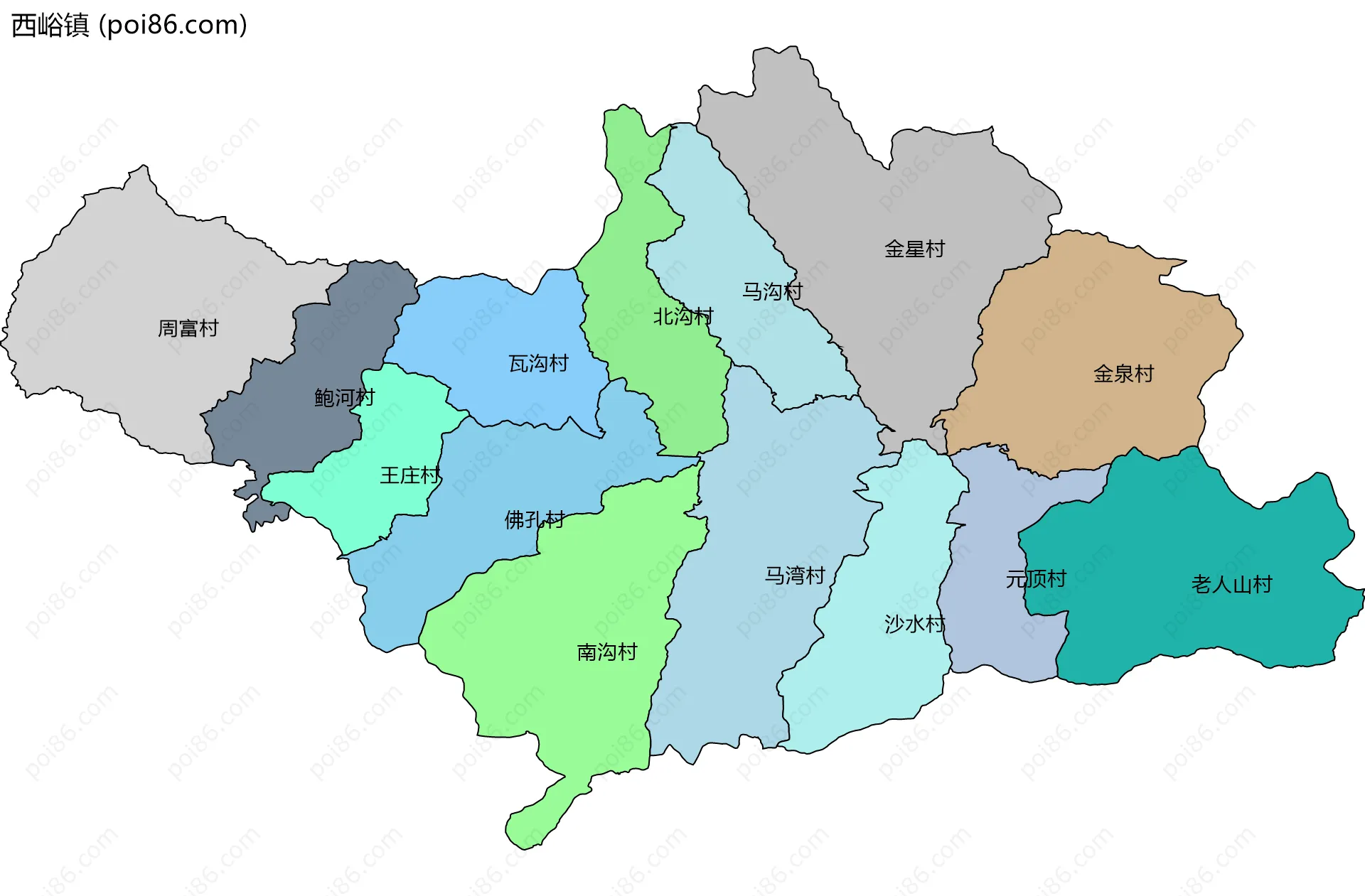 西峪镇边界地图(五级行政区划)