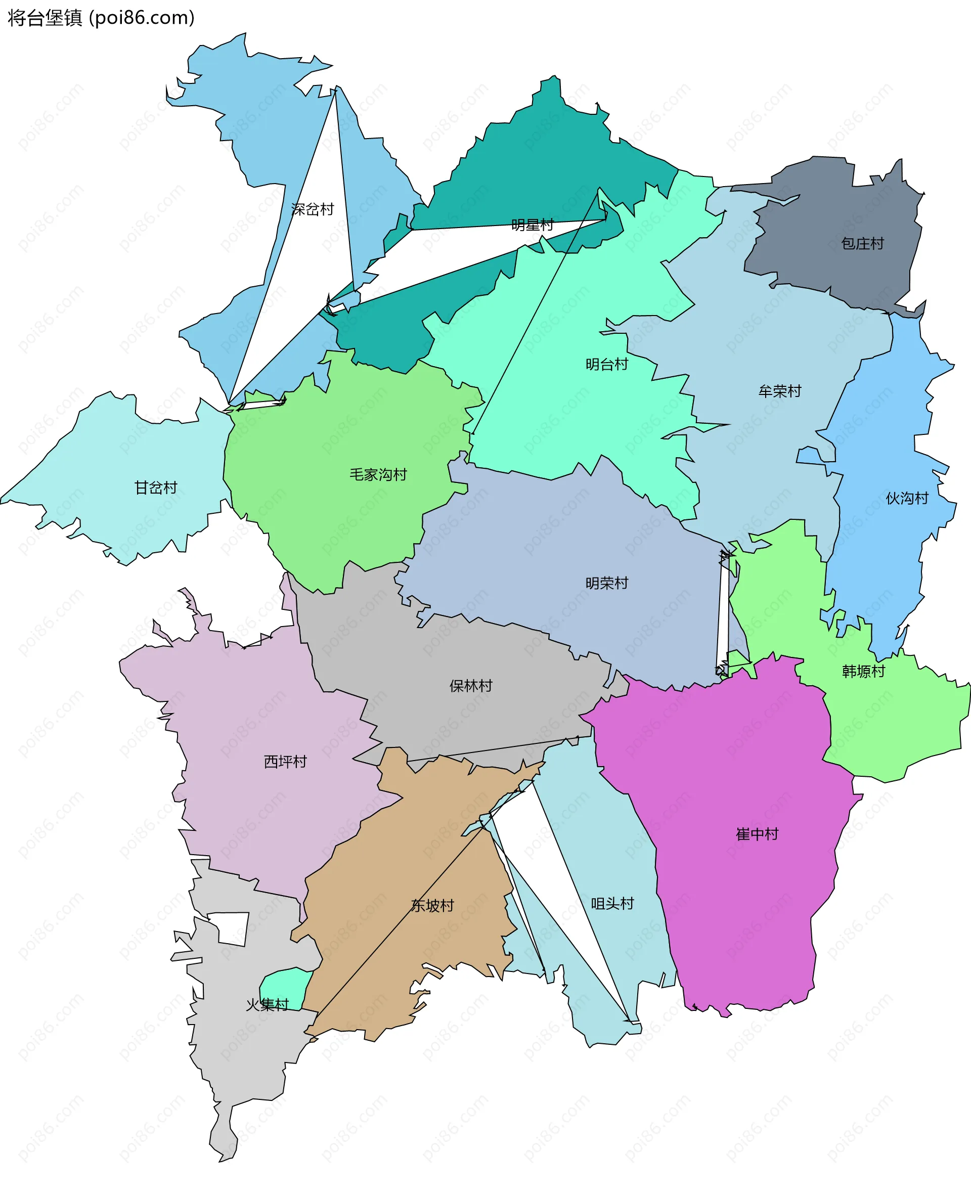 将台堡镇边界地图(五级行政区划)