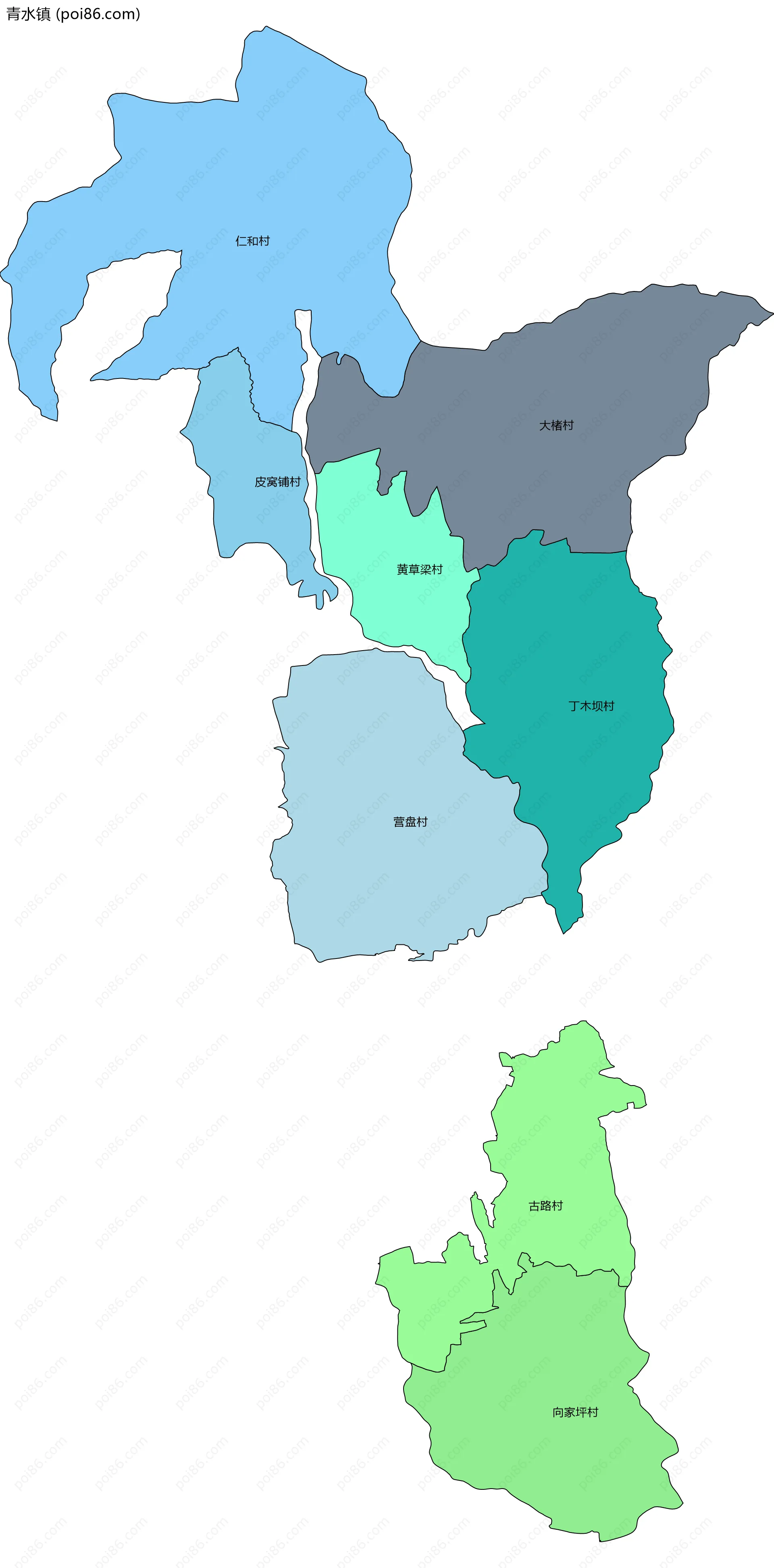 青水镇边界地图(五级行政区划)