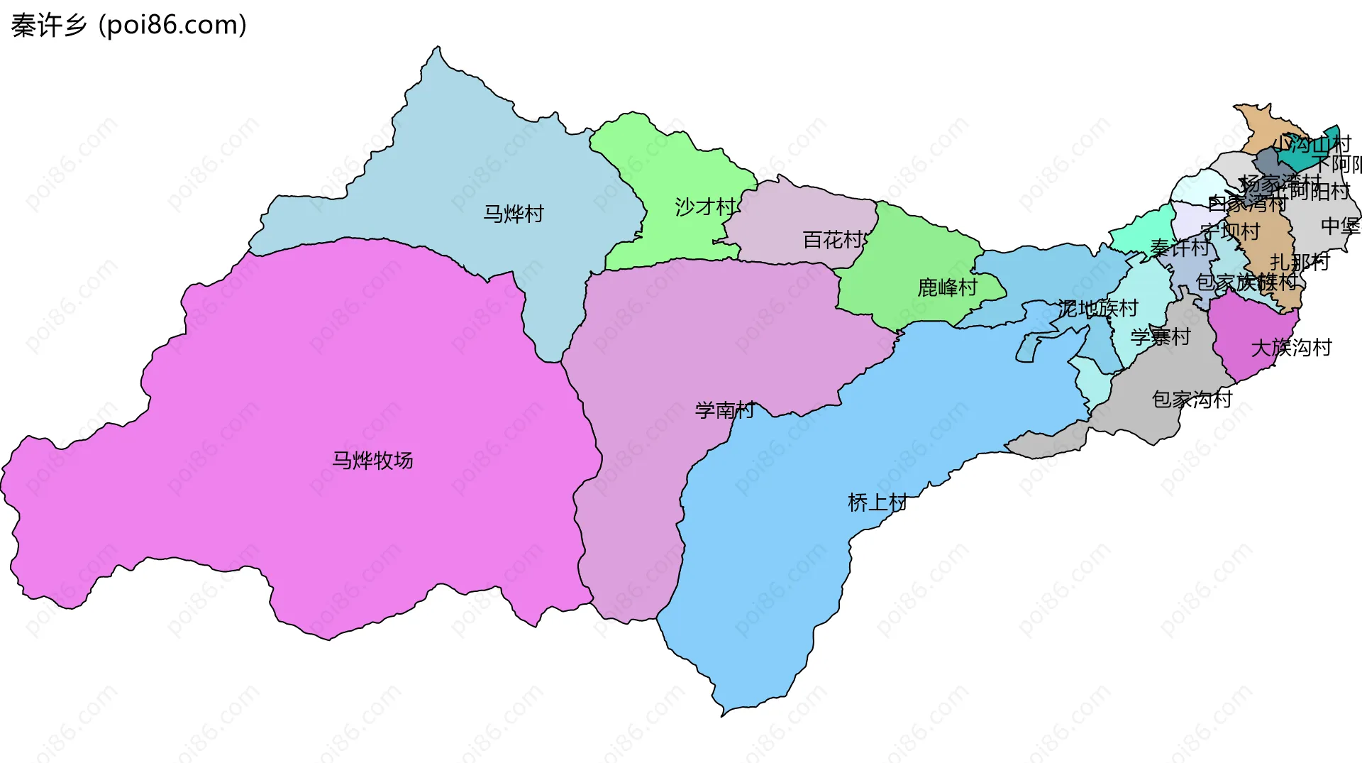 秦许乡边界地图(五级行政区划)