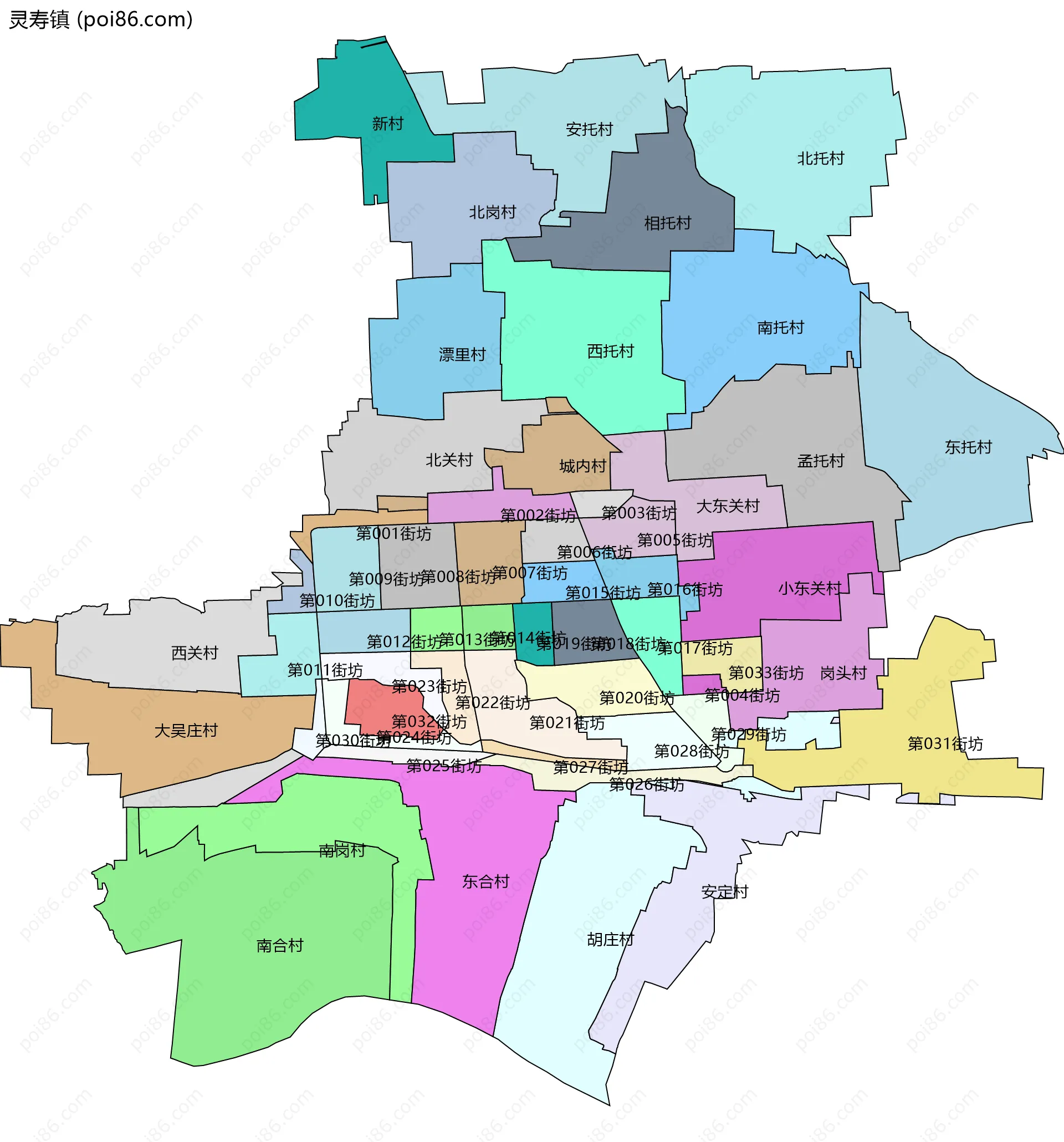 灵寿镇边界地图(五级行政区划)