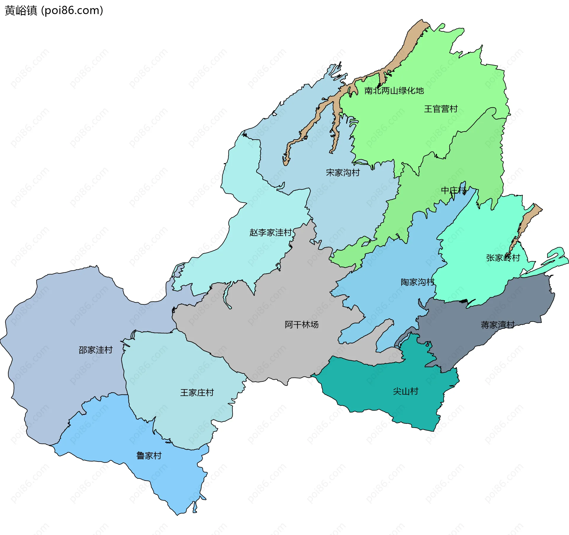 黄峪镇边界地图(五级行政区划)