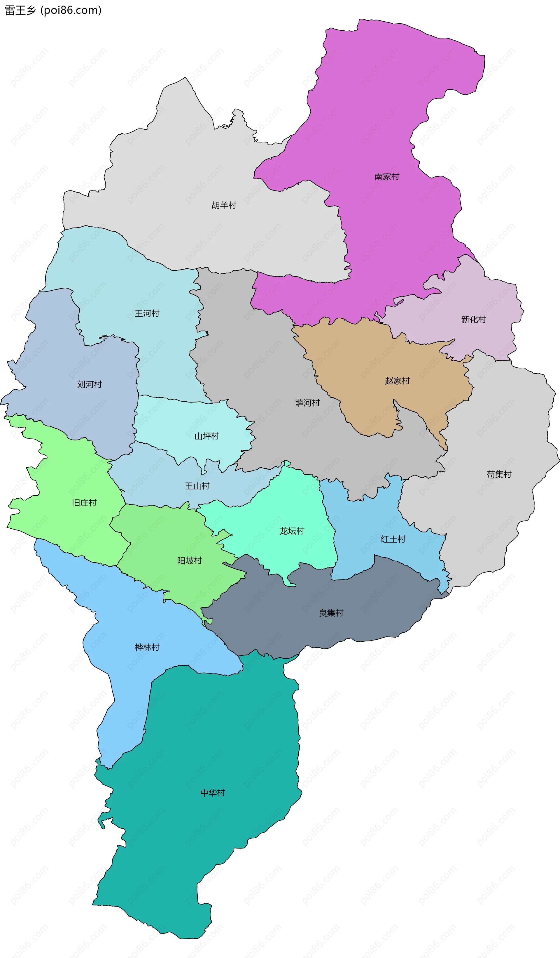 雷王乡边界地图(五级行政区划)