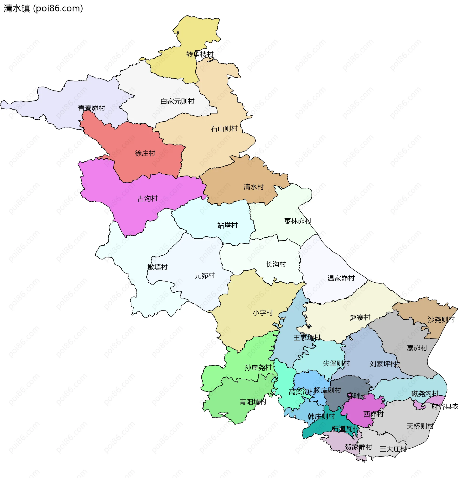 清水镇边界地图(五级行政区划)