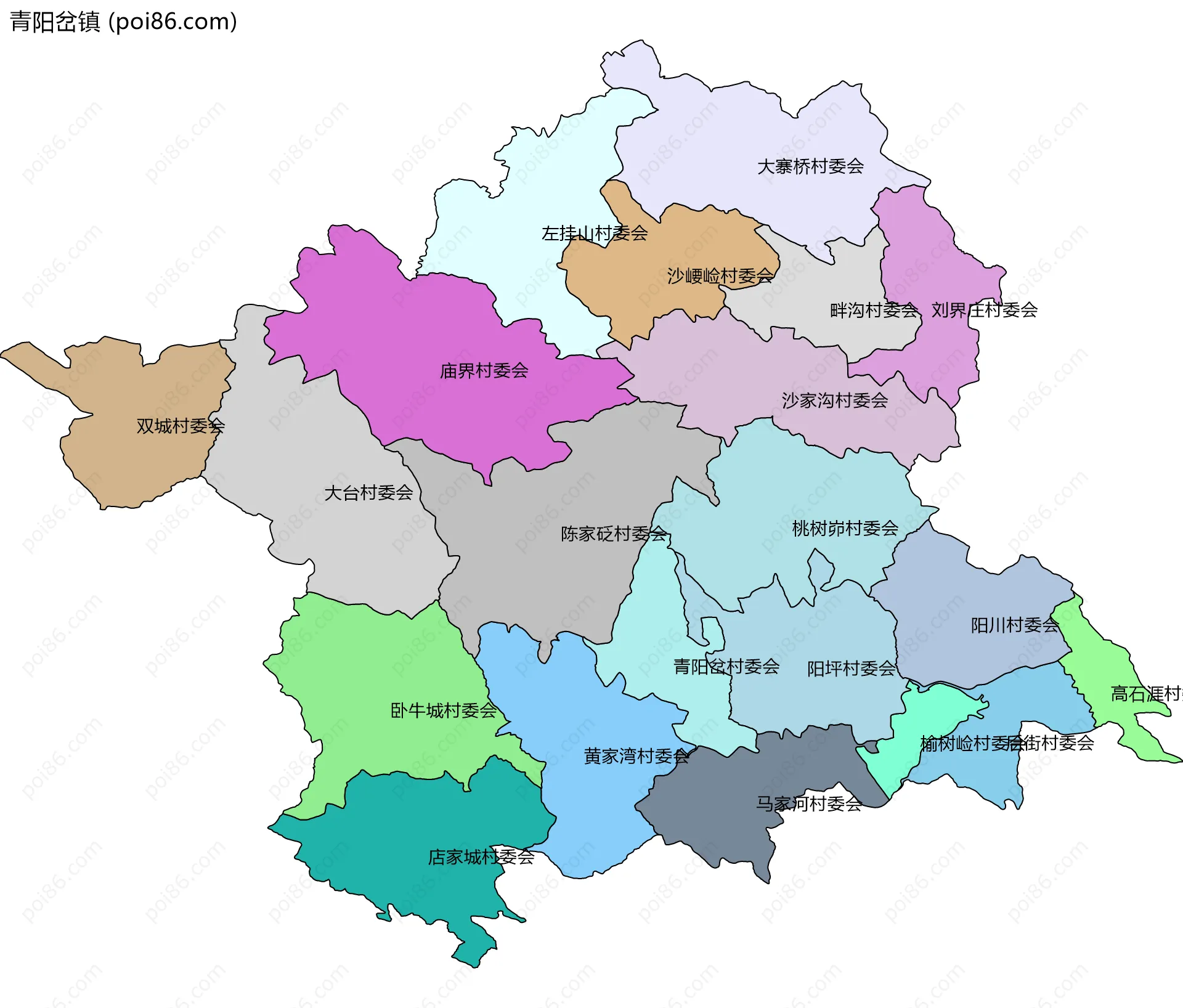 青阳岔镇边界地图(五级行政区划)