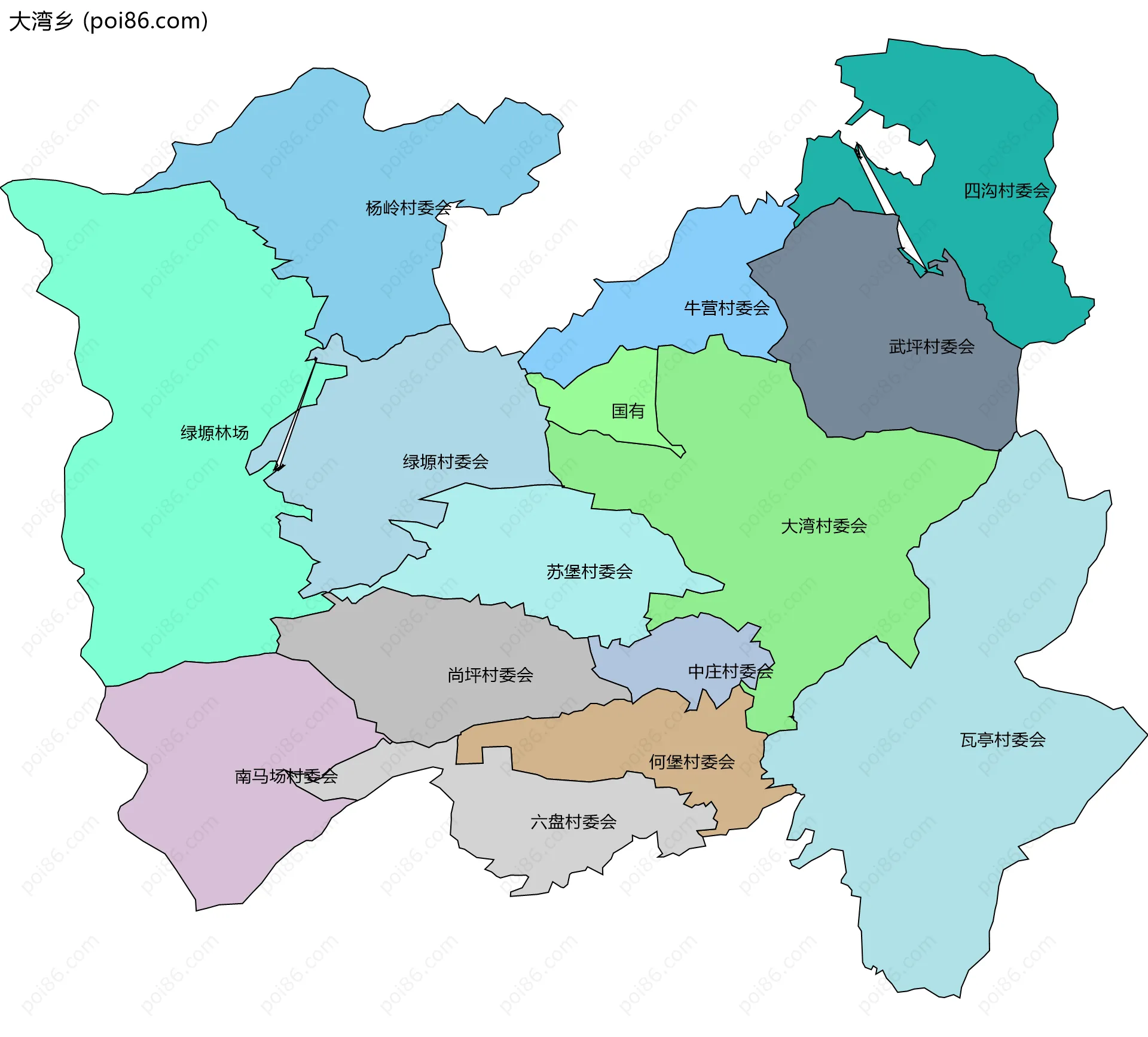 大湾乡边界地图(五级行政区划)