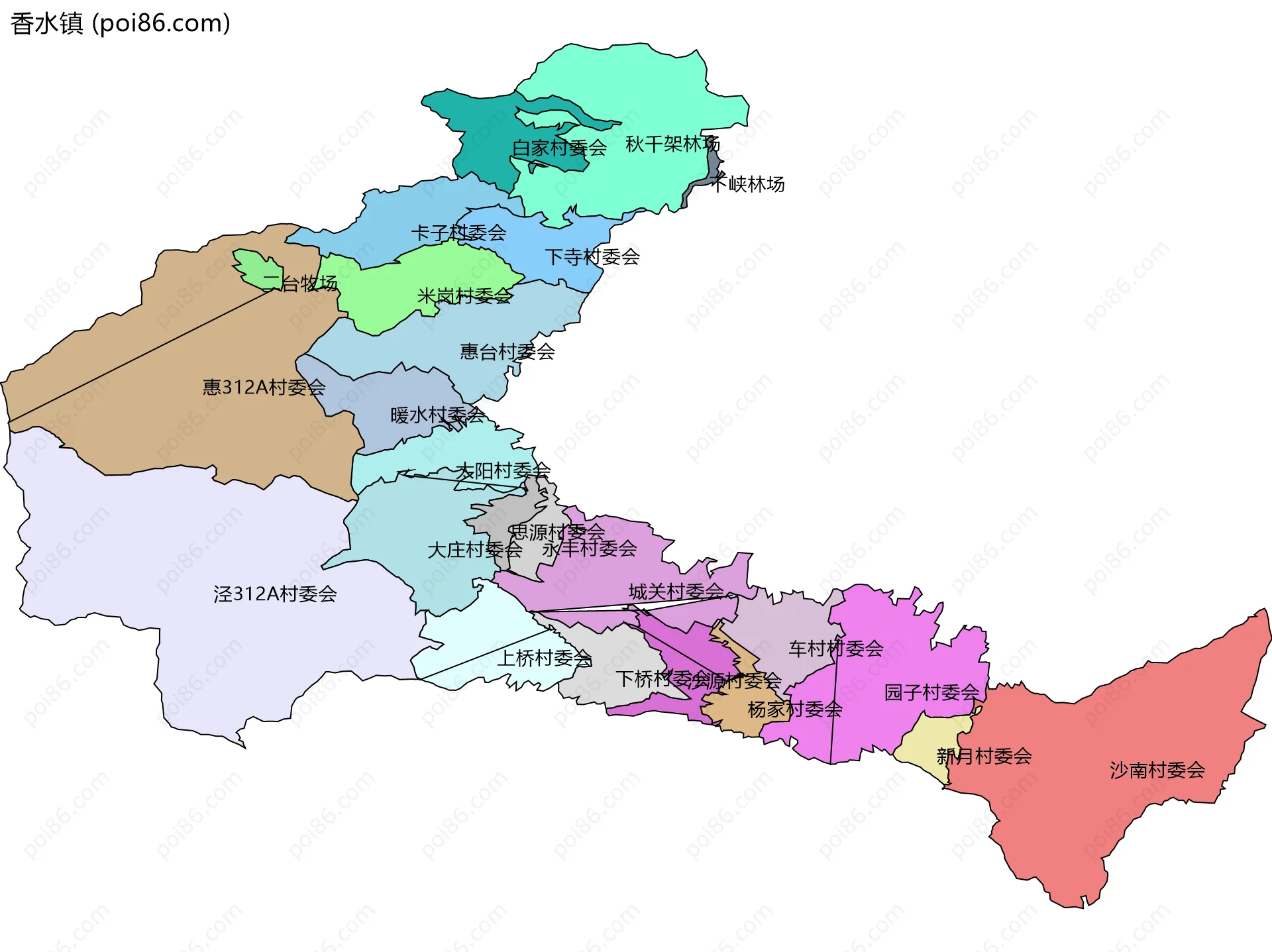 香水镇边界地图(五级行政区划)