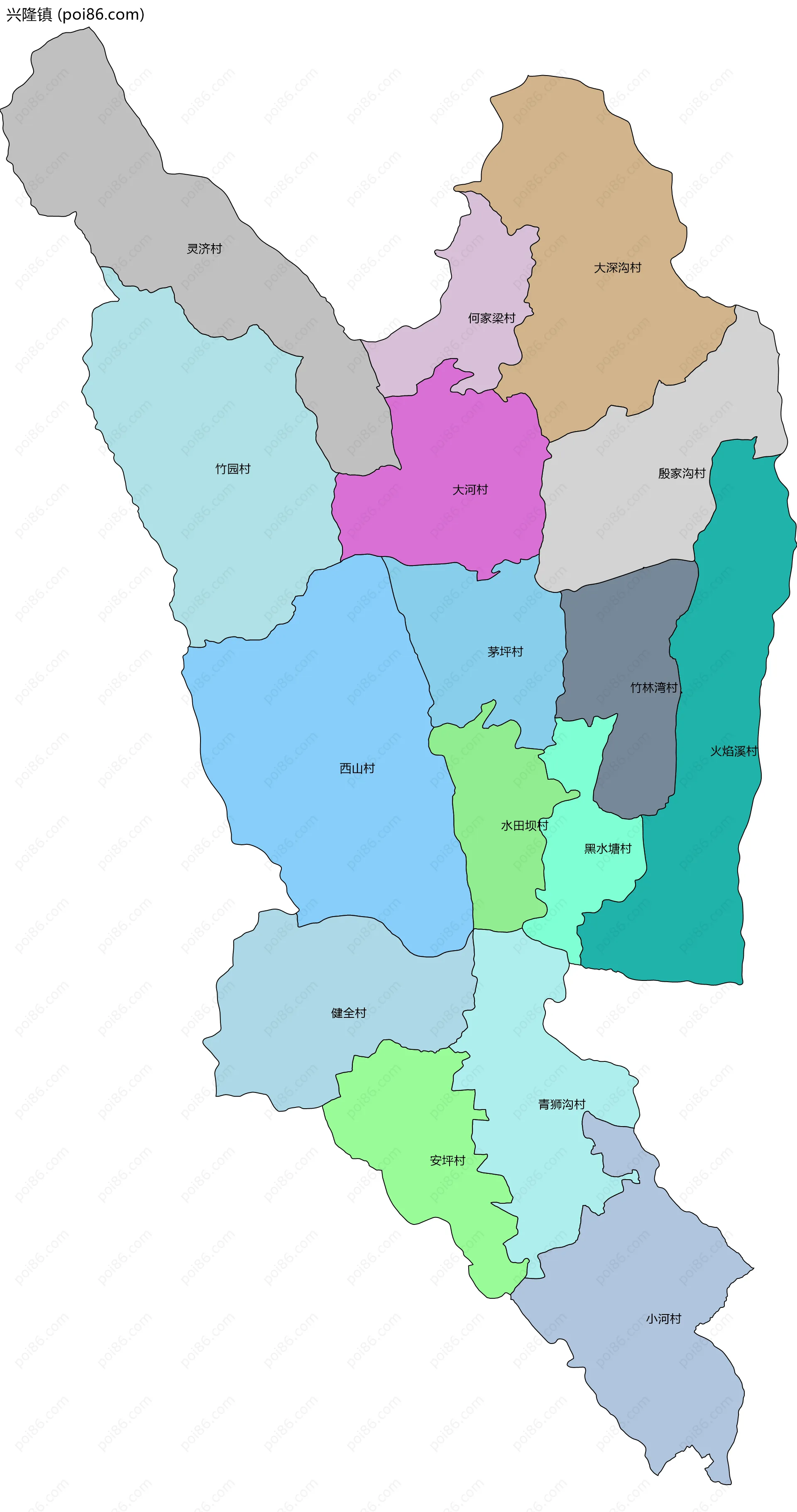兴隆镇边界地图(五级行政区划)