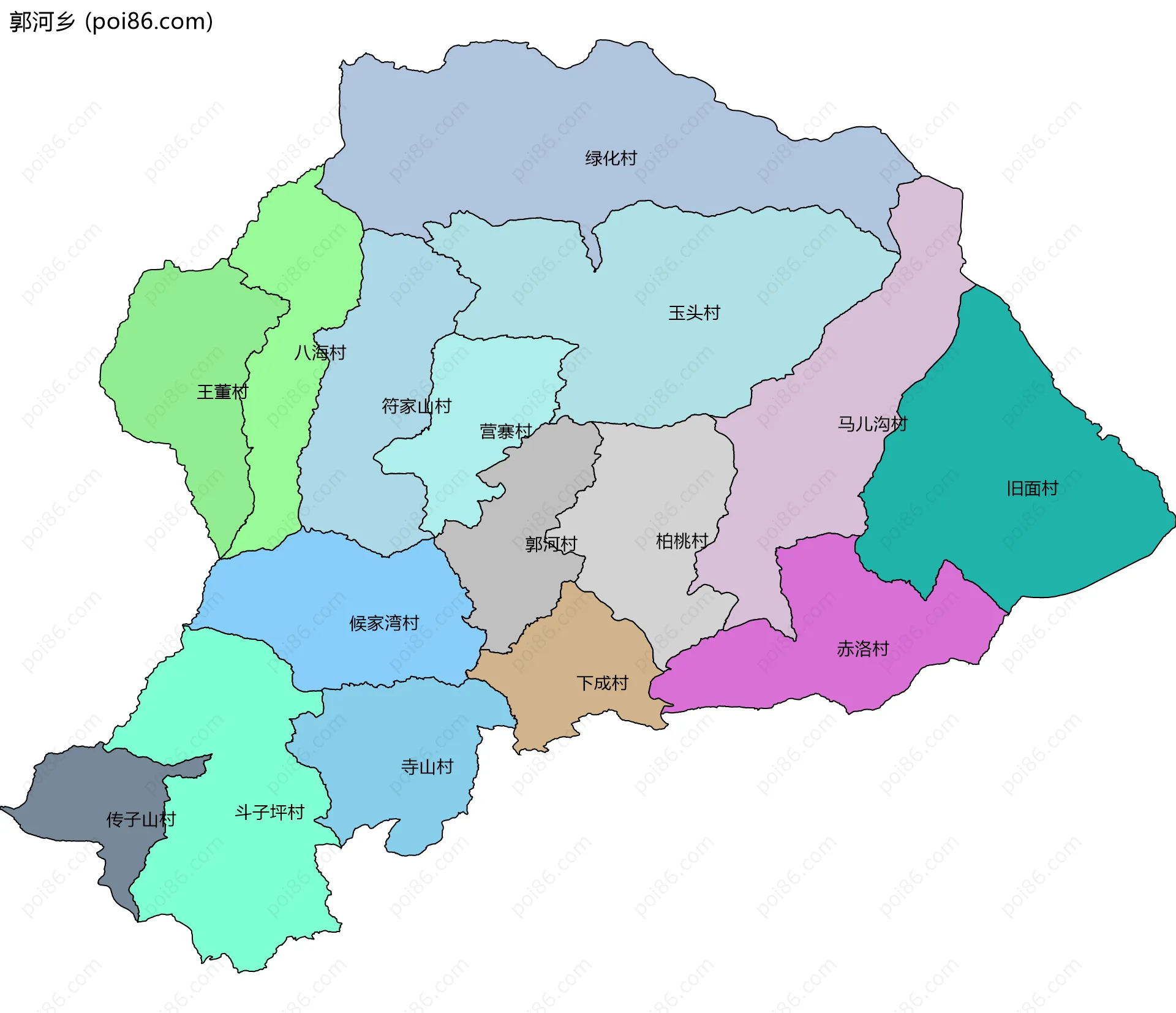 郭河乡边界地图(五级行政区划)