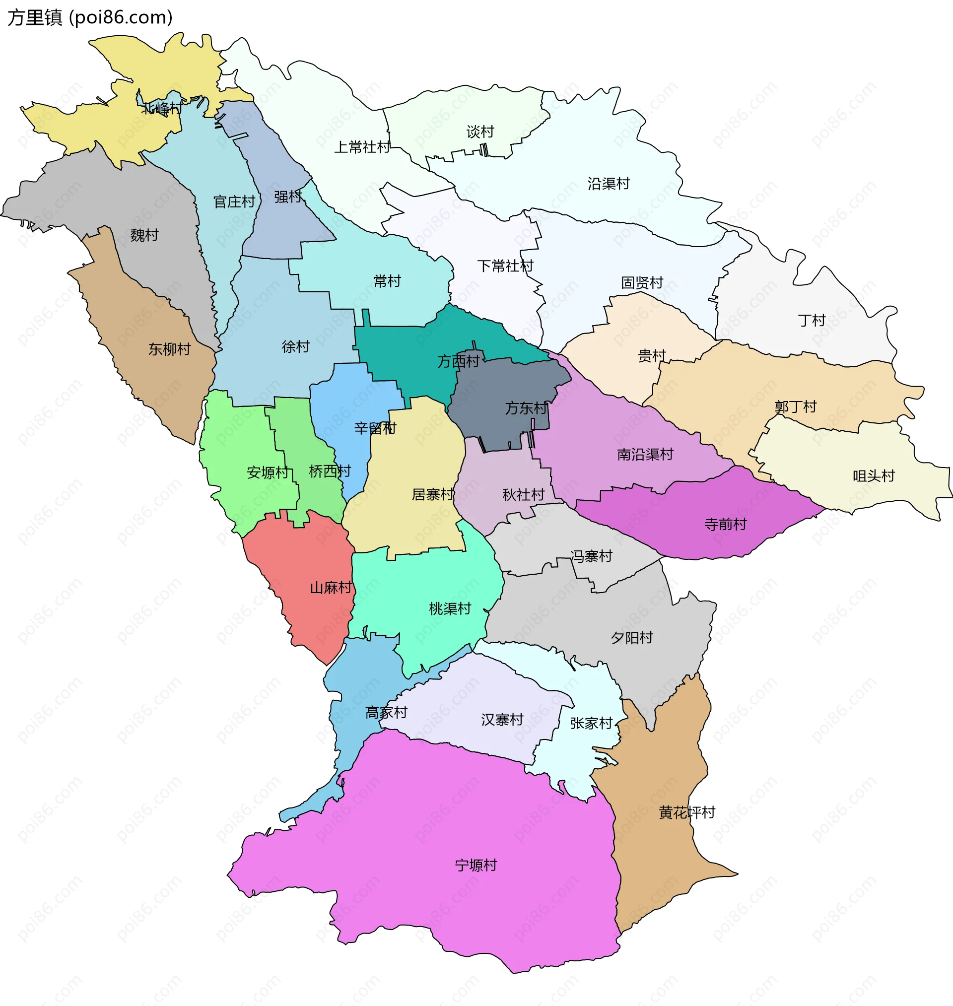 方里镇边界地图(五级行政区划)