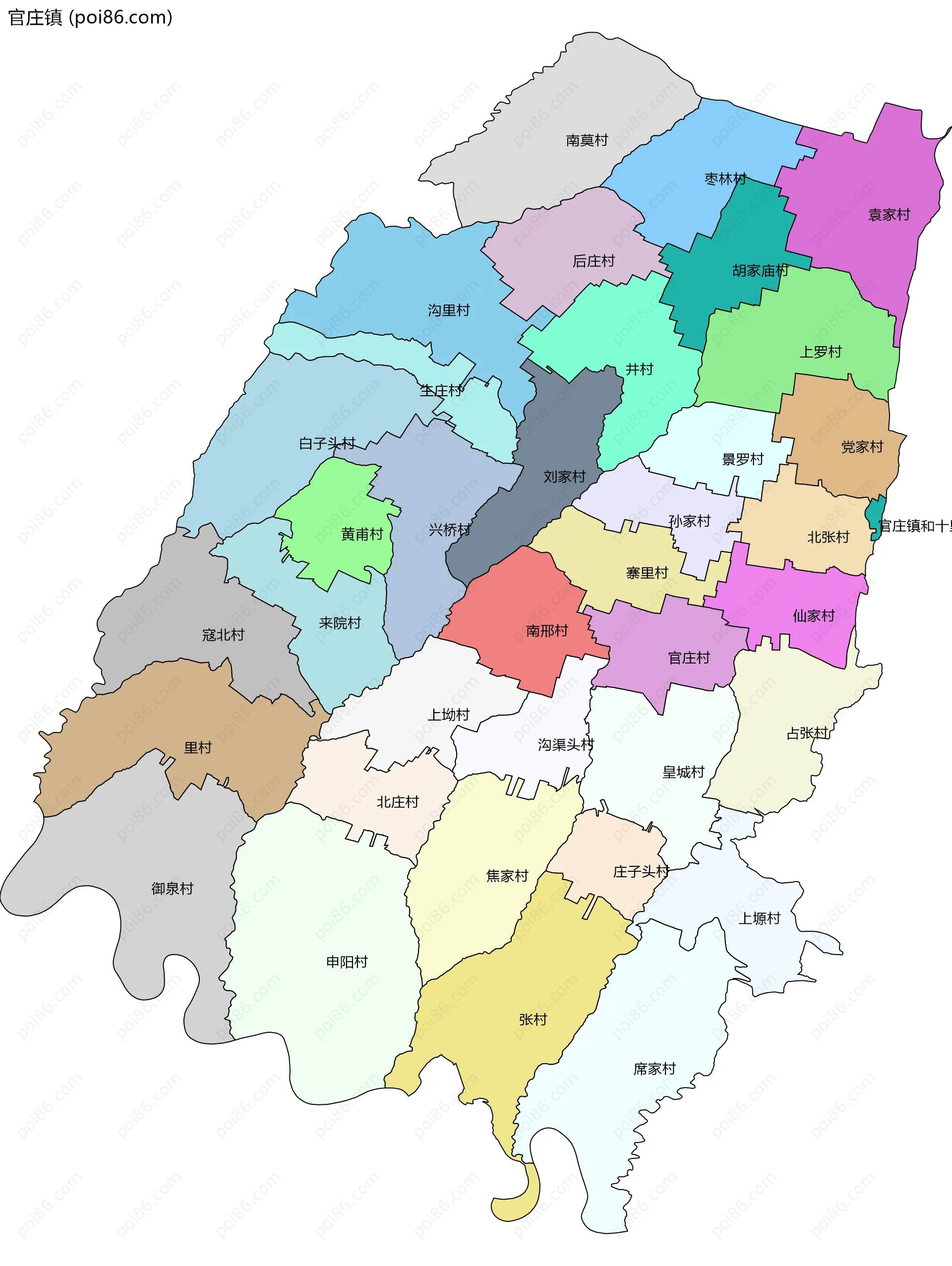 官庄镇边界地图(五级行政区划)