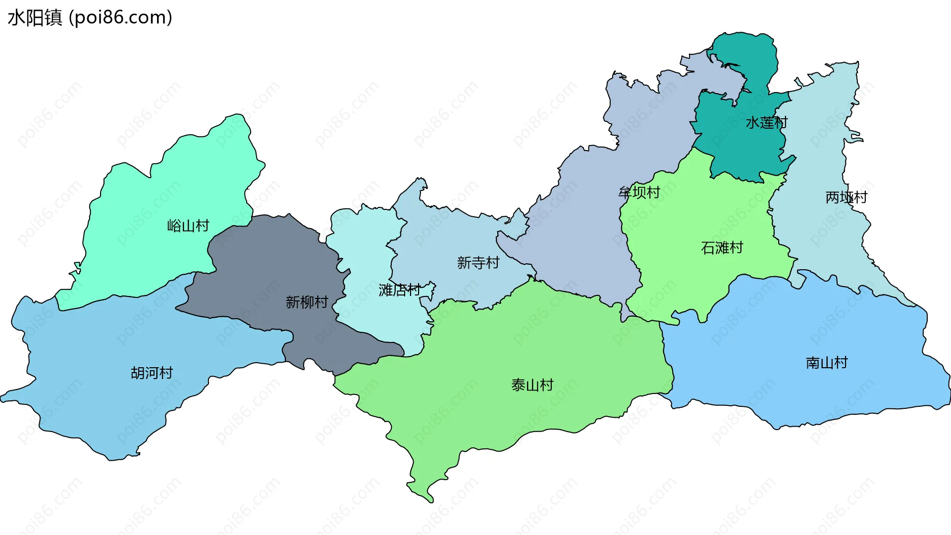 水阳镇边界地图(五级行政区划)