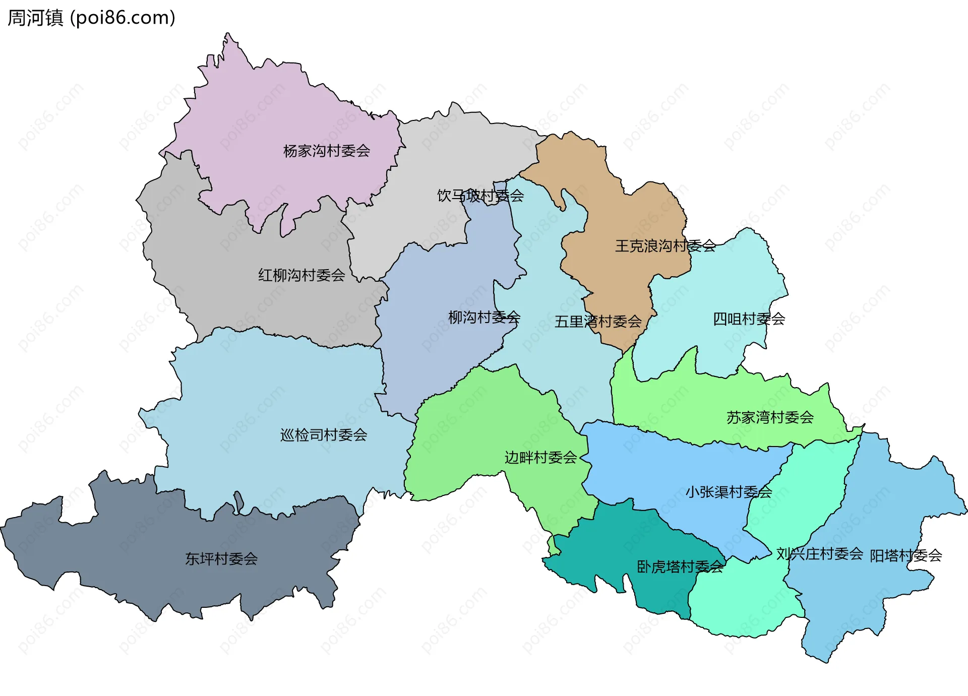 周河镇边界地图(五级行政区划)