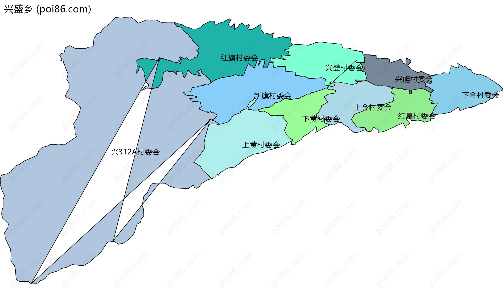 兴盛乡边界地图(五级行政区划)
