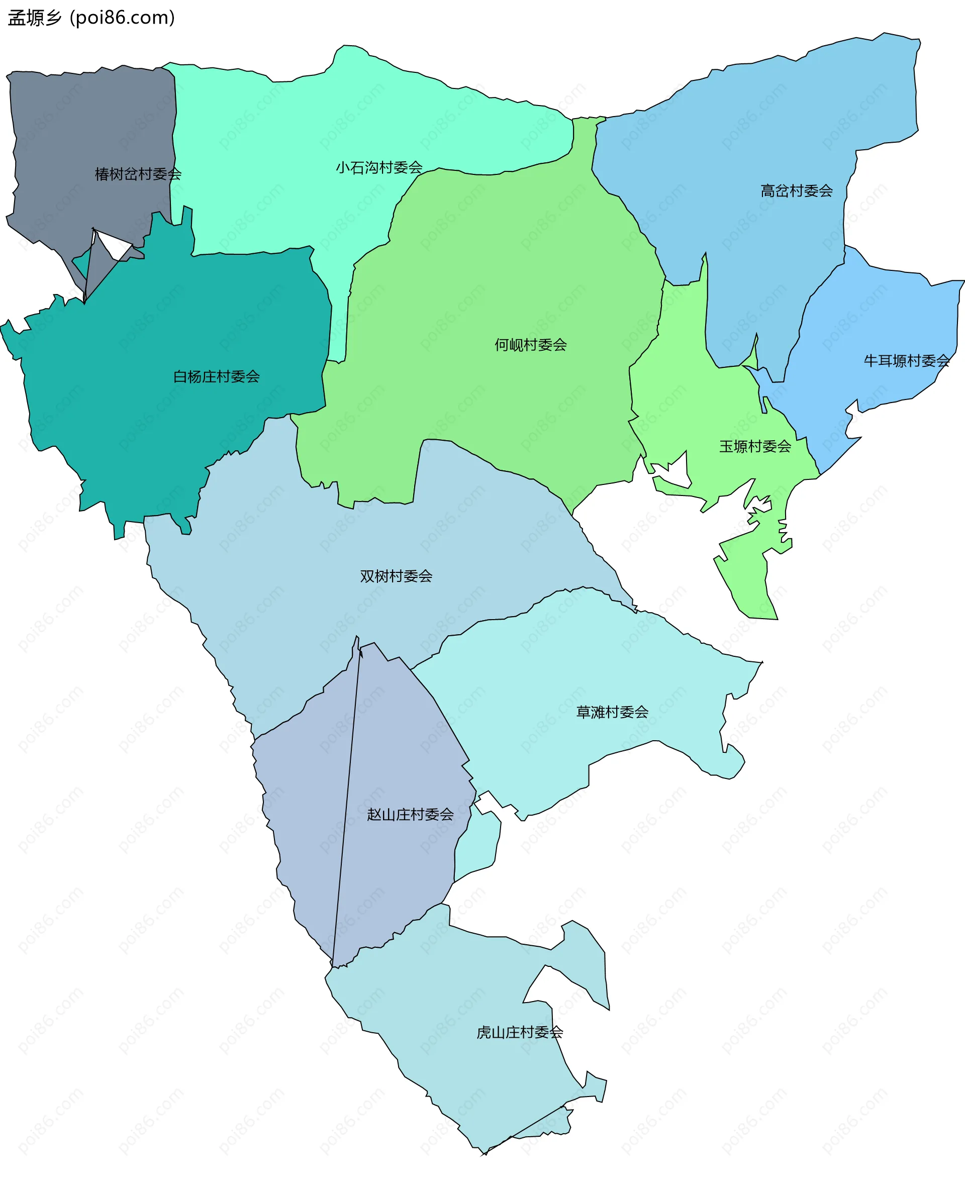 孟塬乡边界地图(五级行政区划)