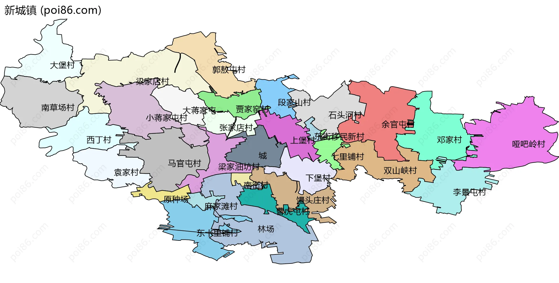 新城镇边界地图(五级行政区划)