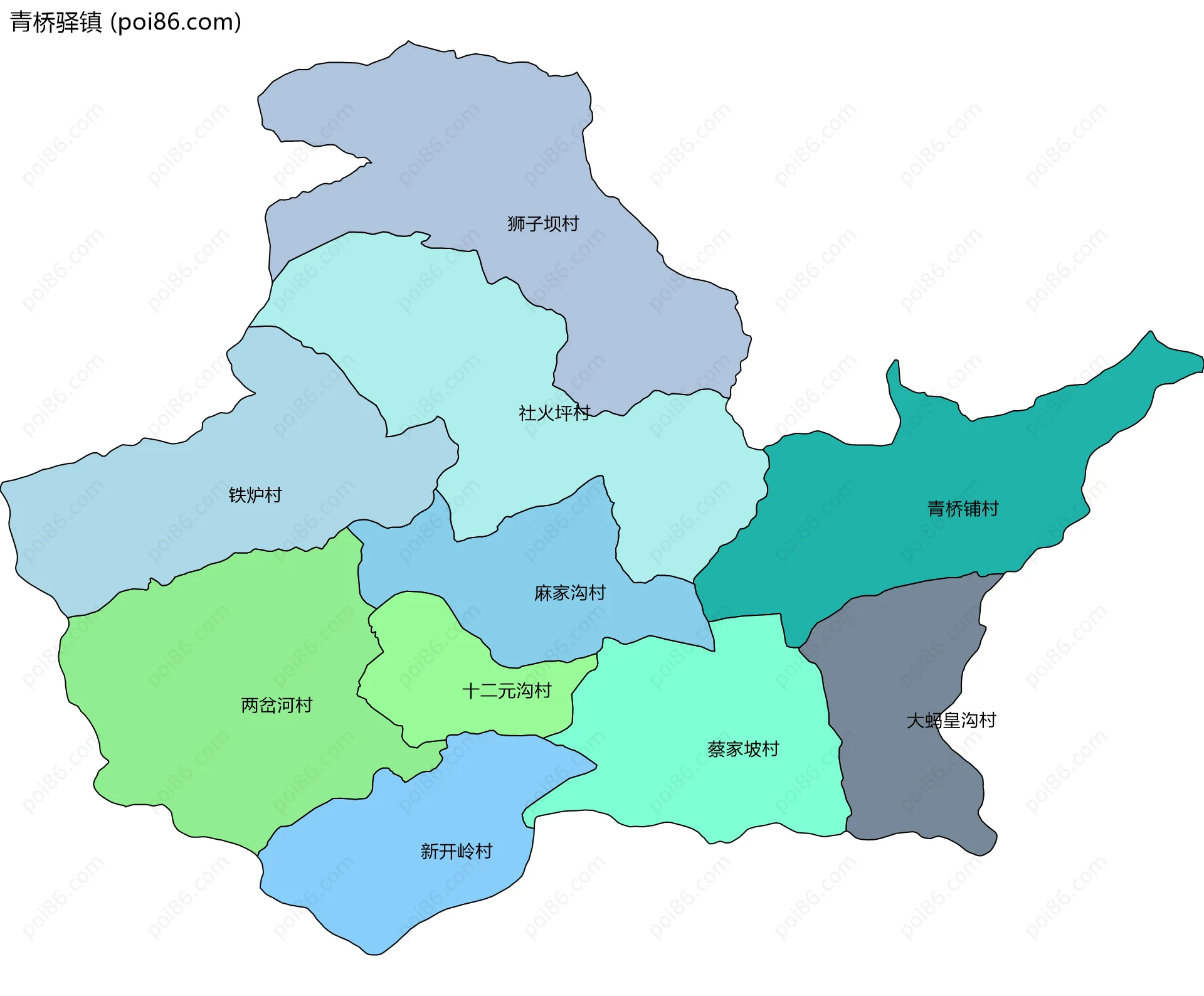 青桥驿镇边界地图(五级行政区划)