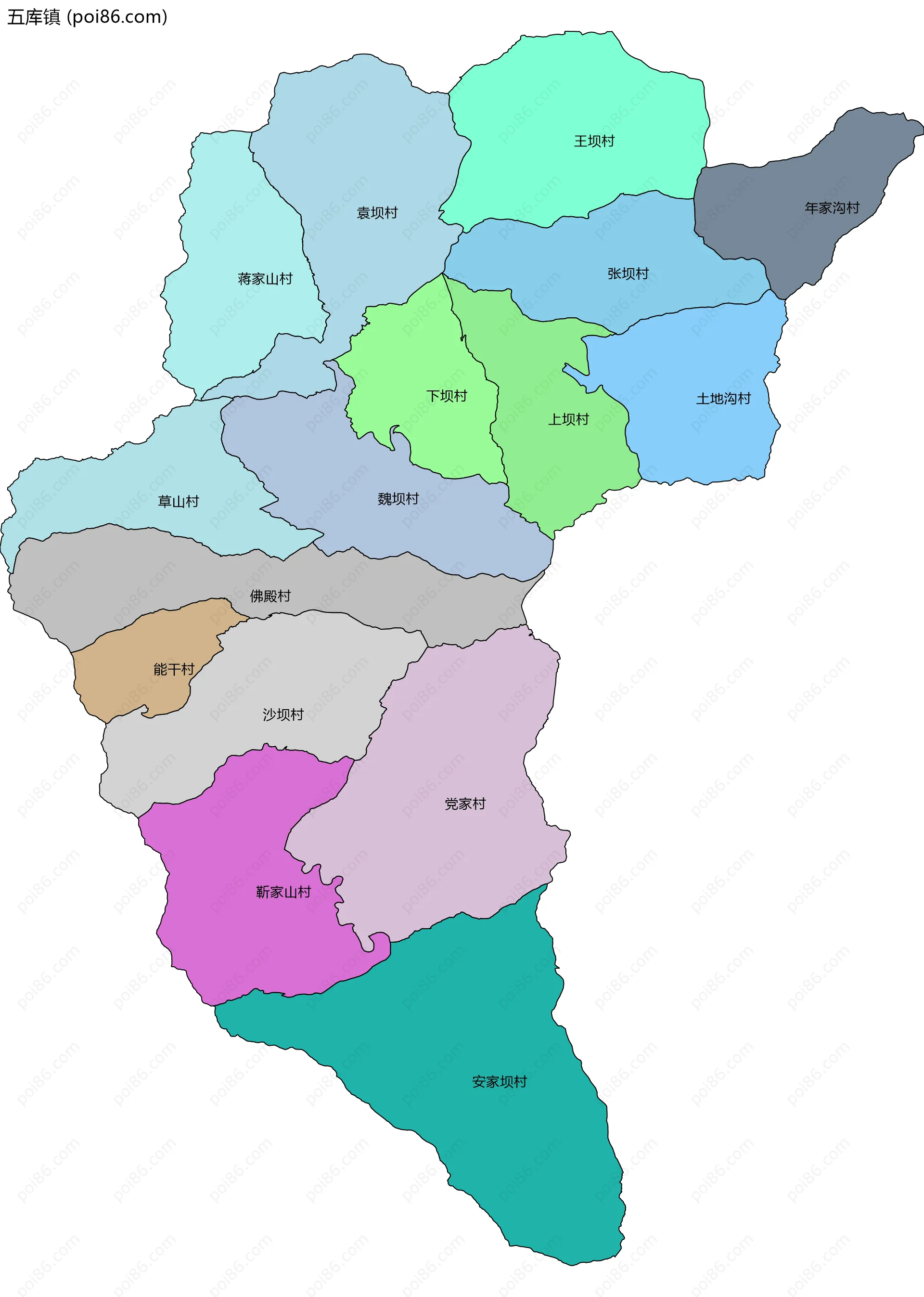 五库镇边界地图(五级行政区划)