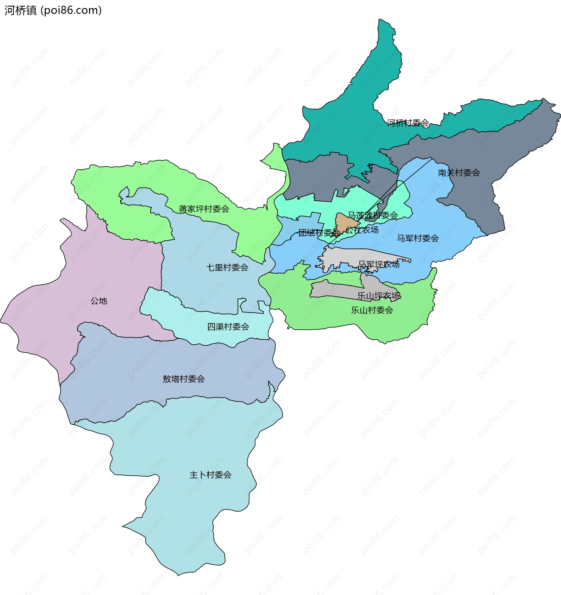 河桥镇边界地图(五级行政区划)