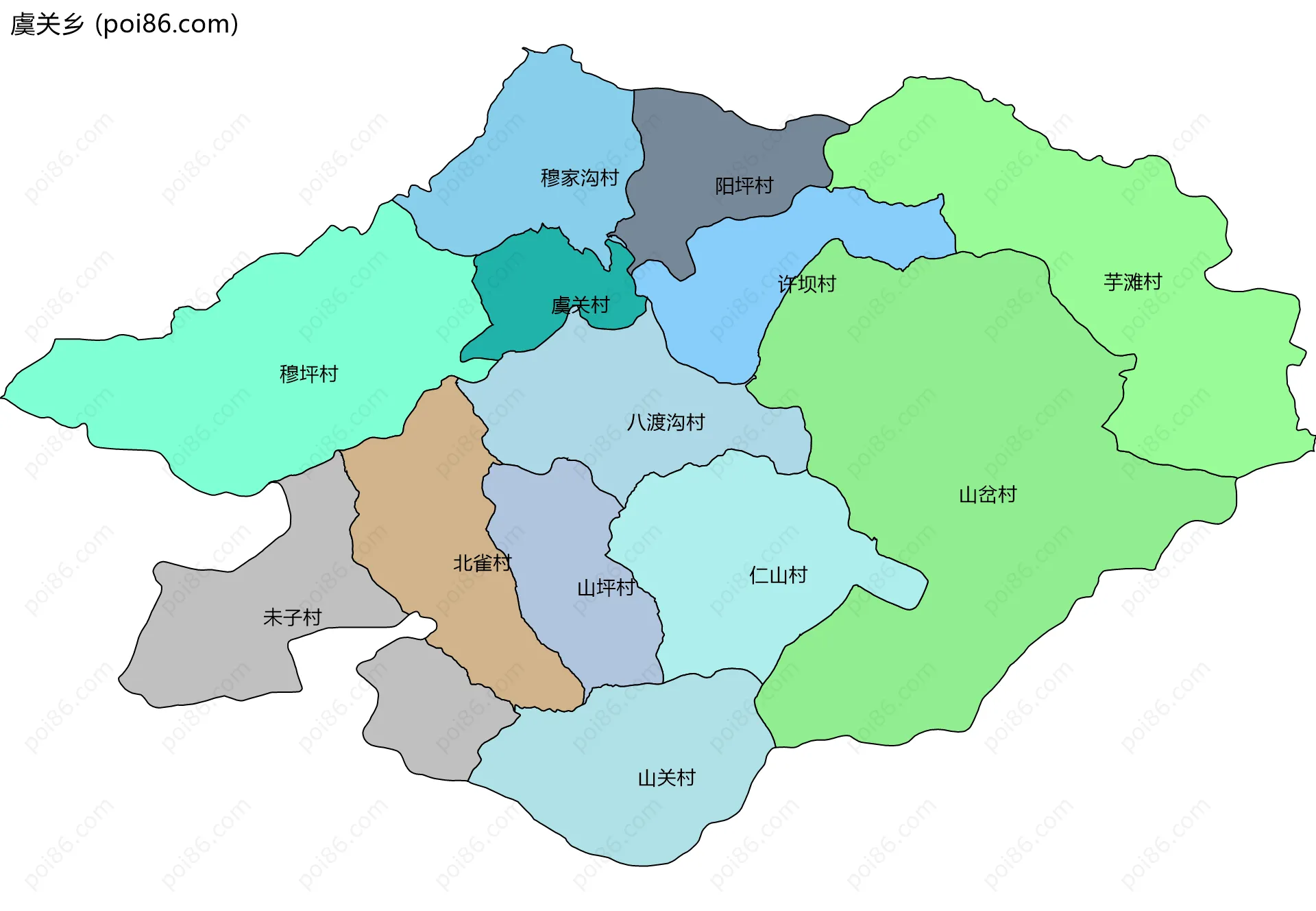 虞关乡边界地图(五级行政区划)