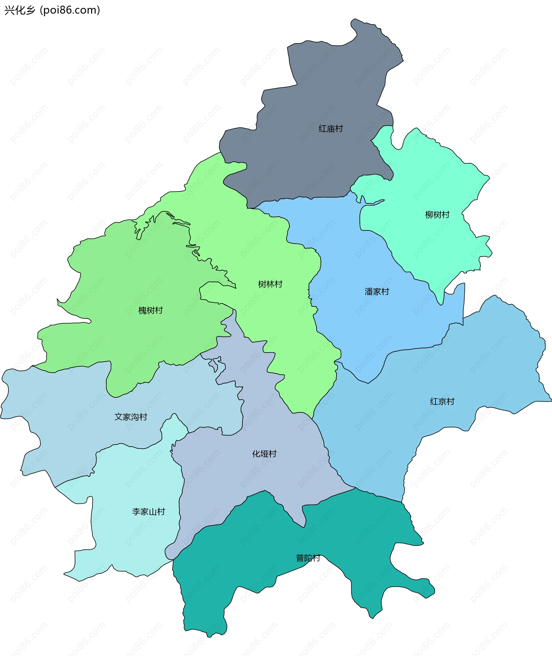 兴化乡边界地图(五级行政区划)