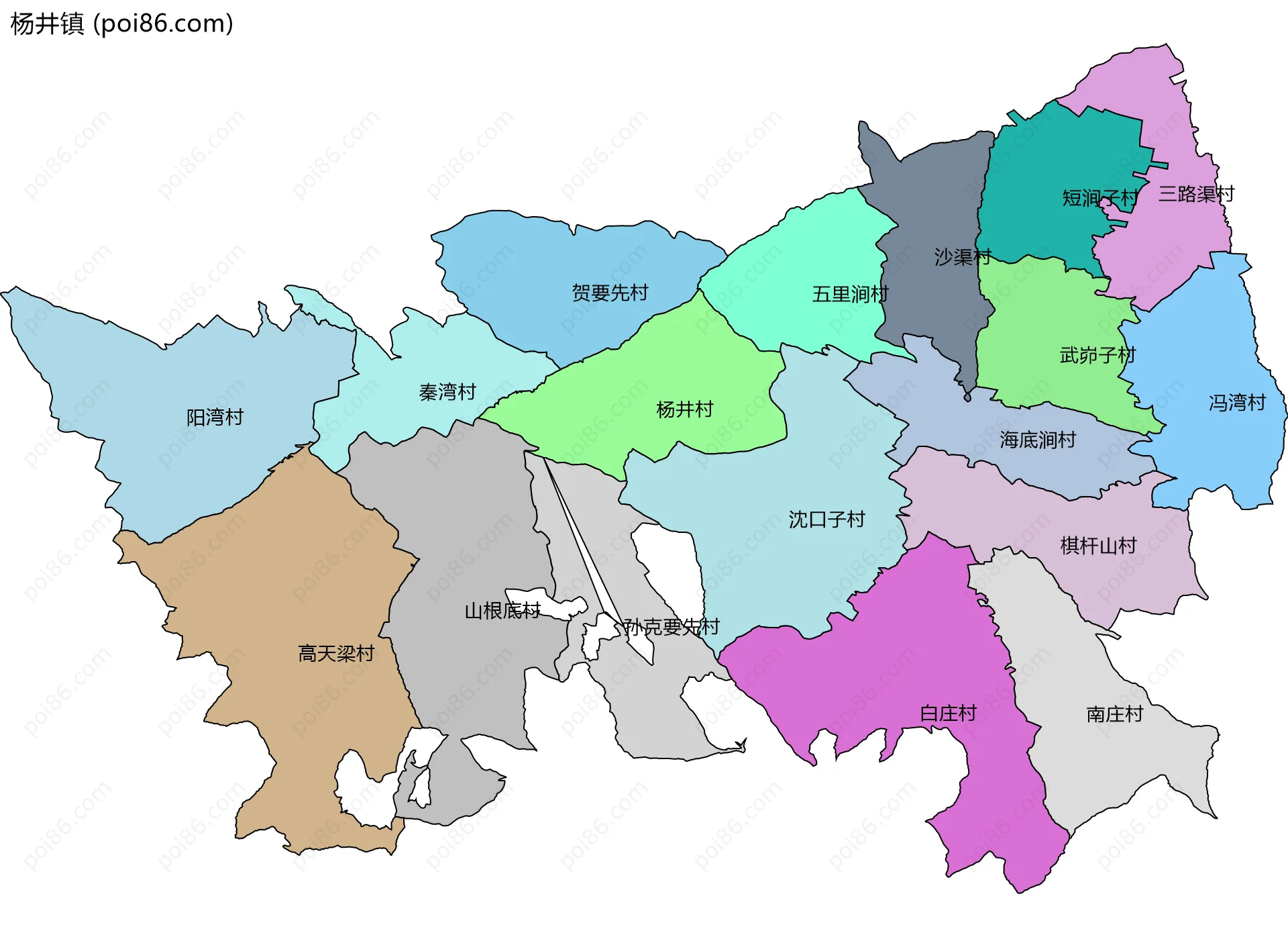 杨井镇边界地图(五级行政区划)