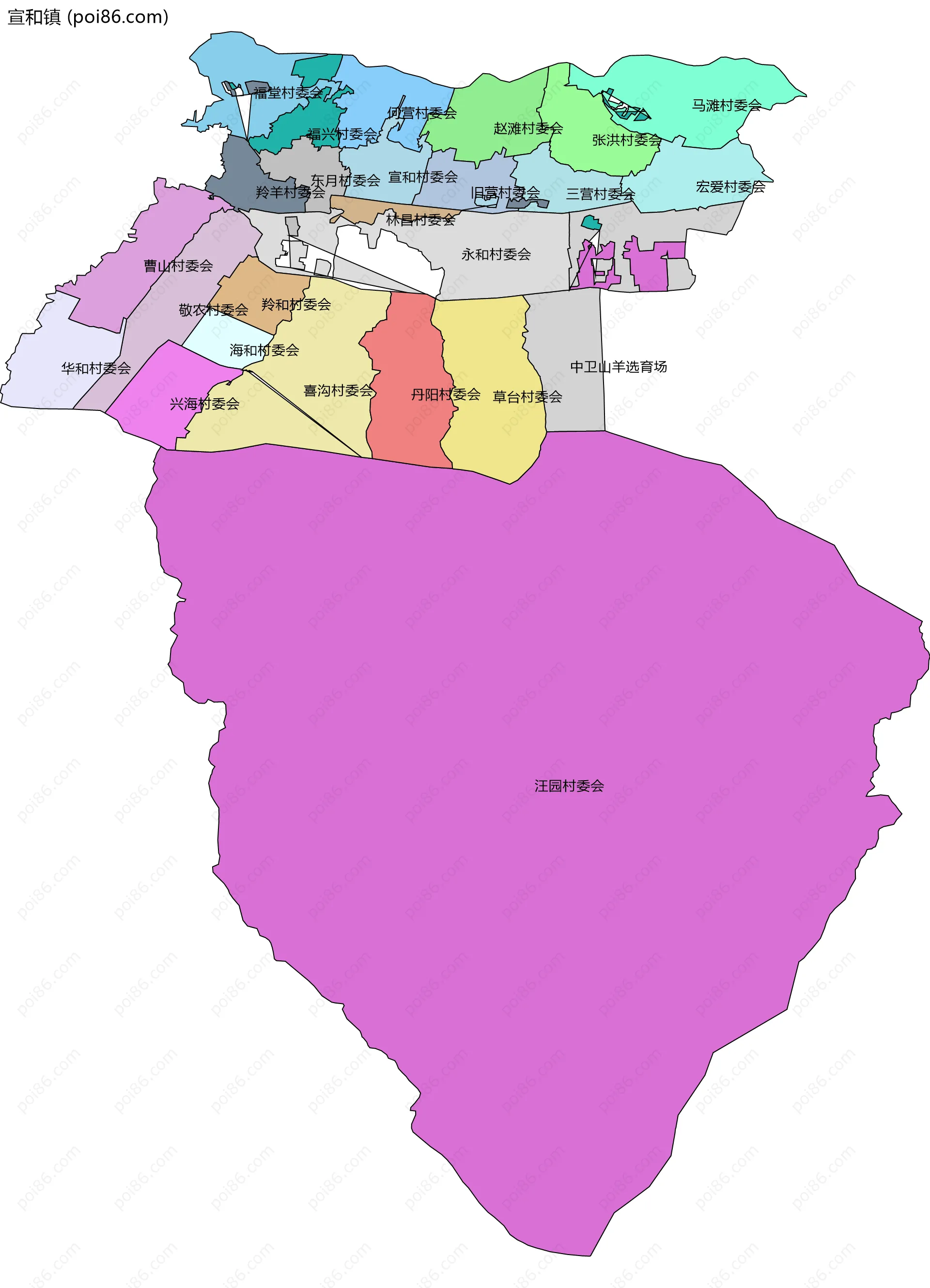 宣和镇边界地图(五级行政区划)