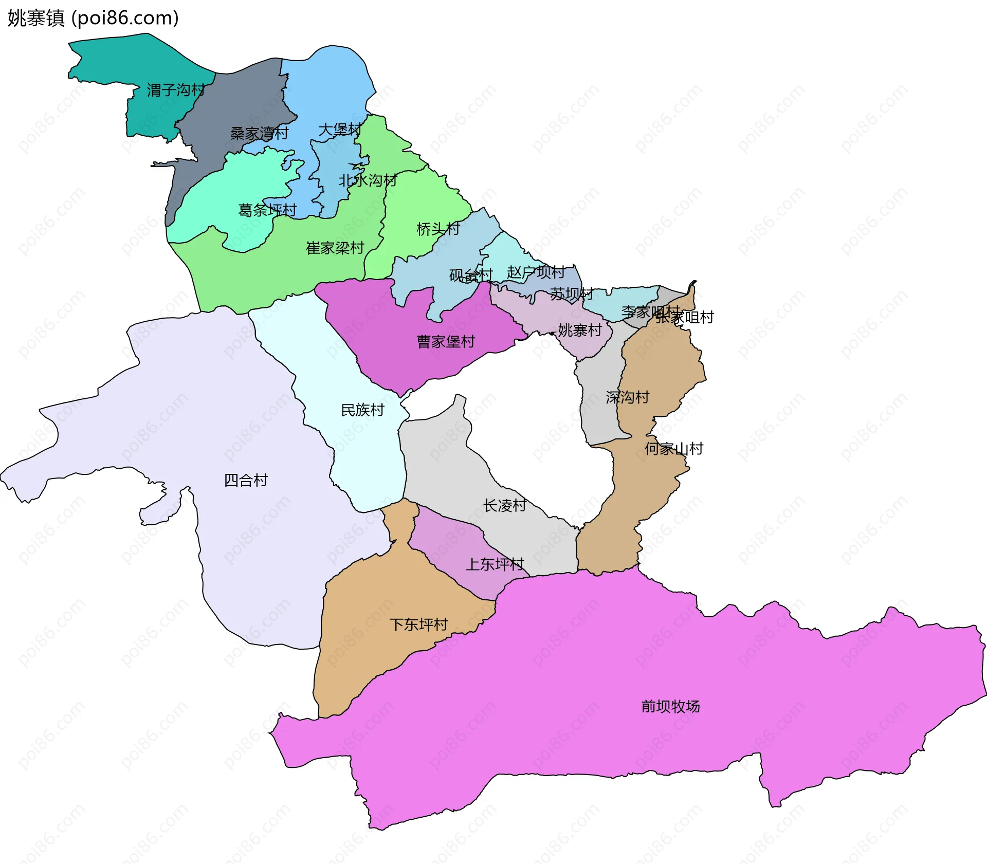 姚寨镇边界地图(五级行政区划)