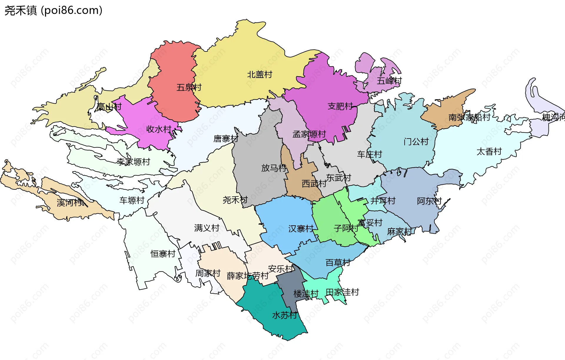 尧禾镇边界地图(五级行政区划)