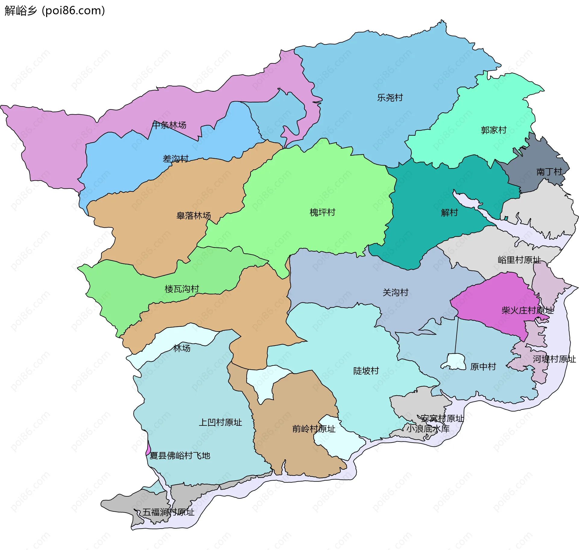 解峪乡边界地图(五级行政区划)