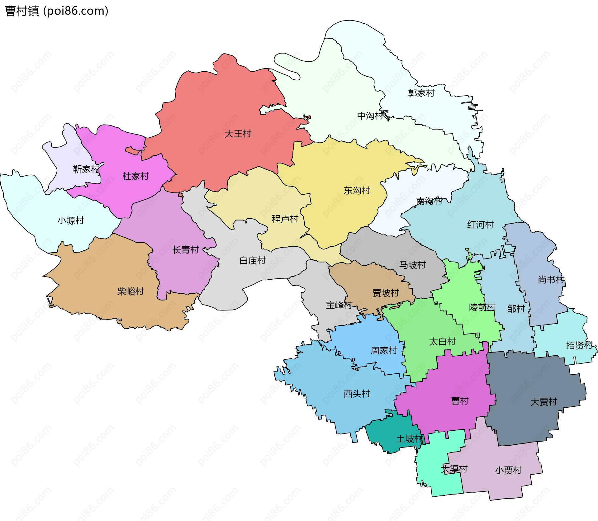 曹村镇边界地图(五级行政区划)