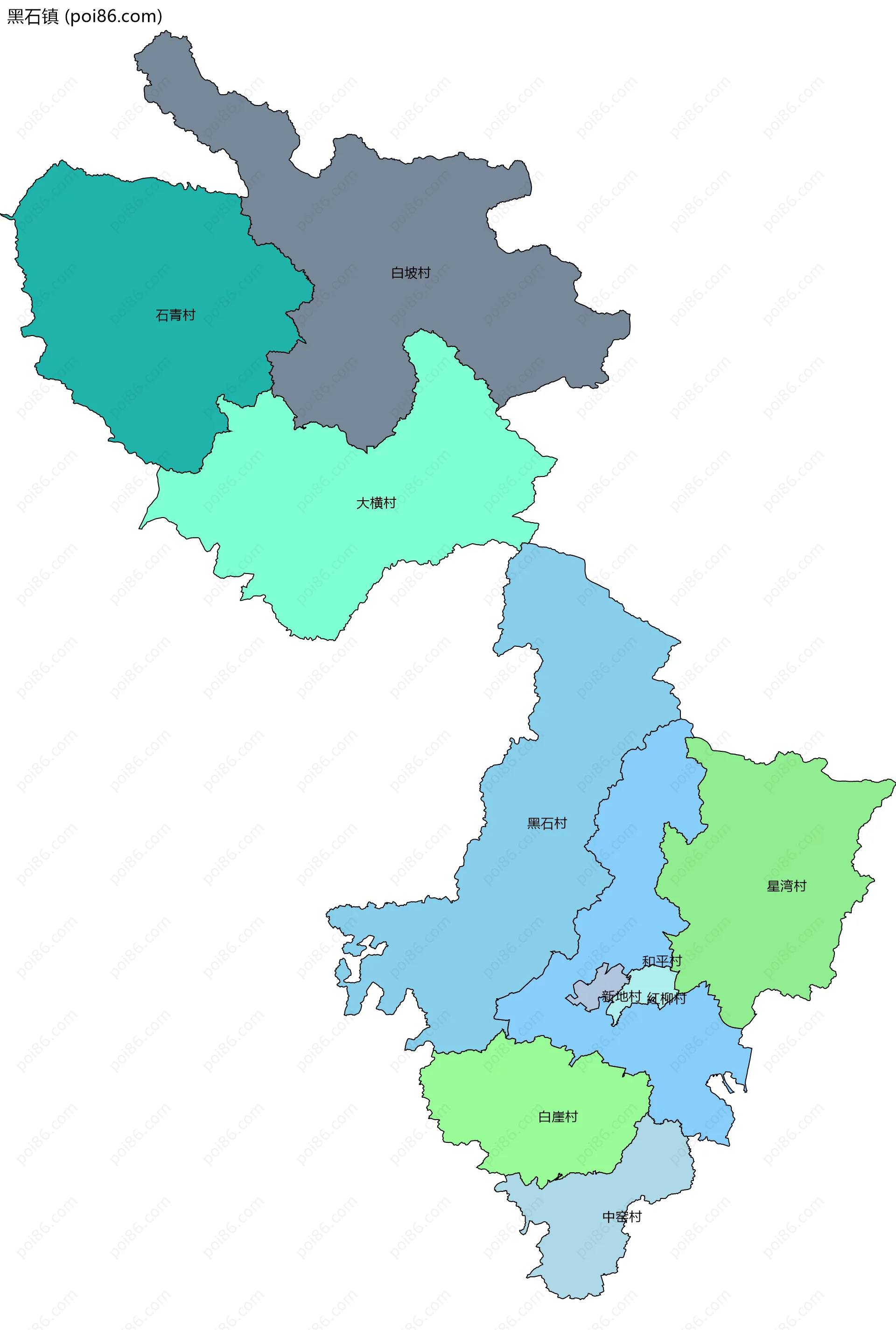 黑石镇边界地图(五级行政区划)