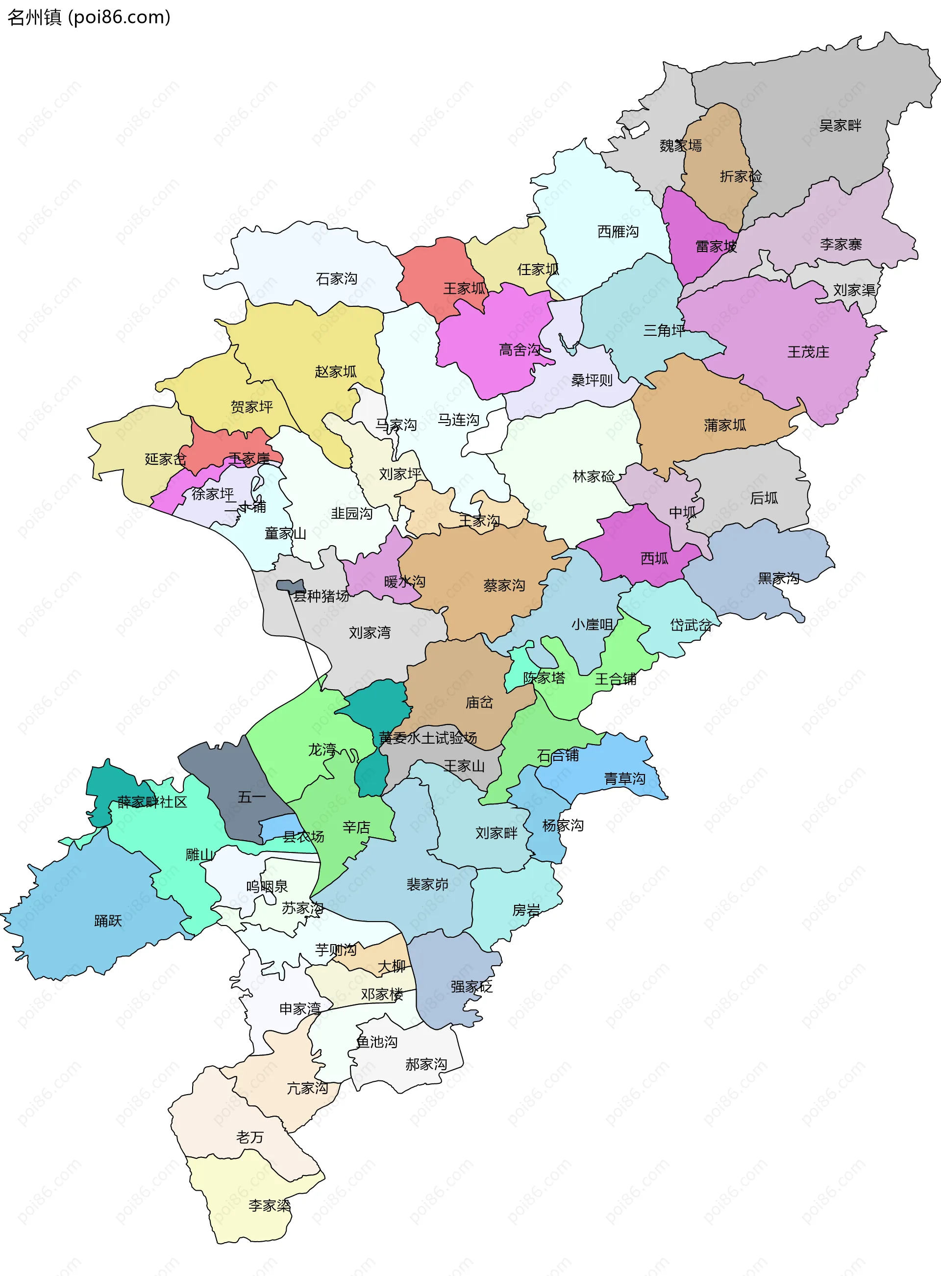 名州镇边界地图(五级行政区划)