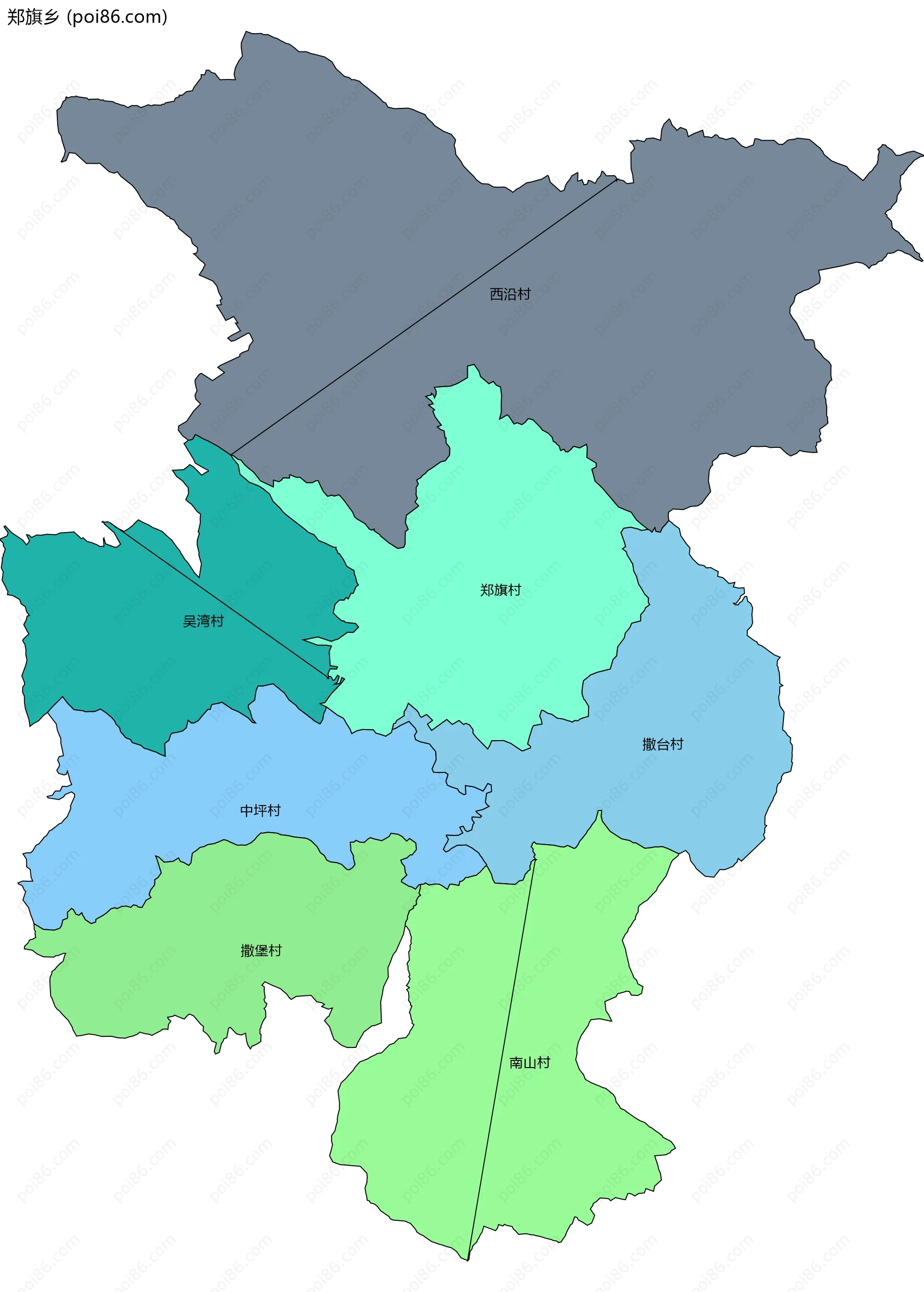 郑旗乡边界地图(五级行政区划)