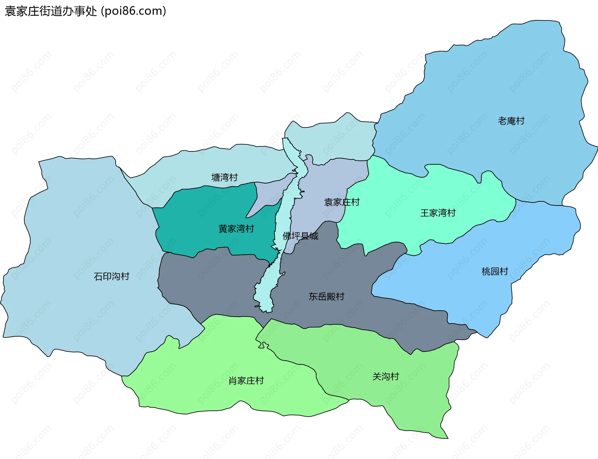 袁家庄街道办事处边界地图(五级行政区划)