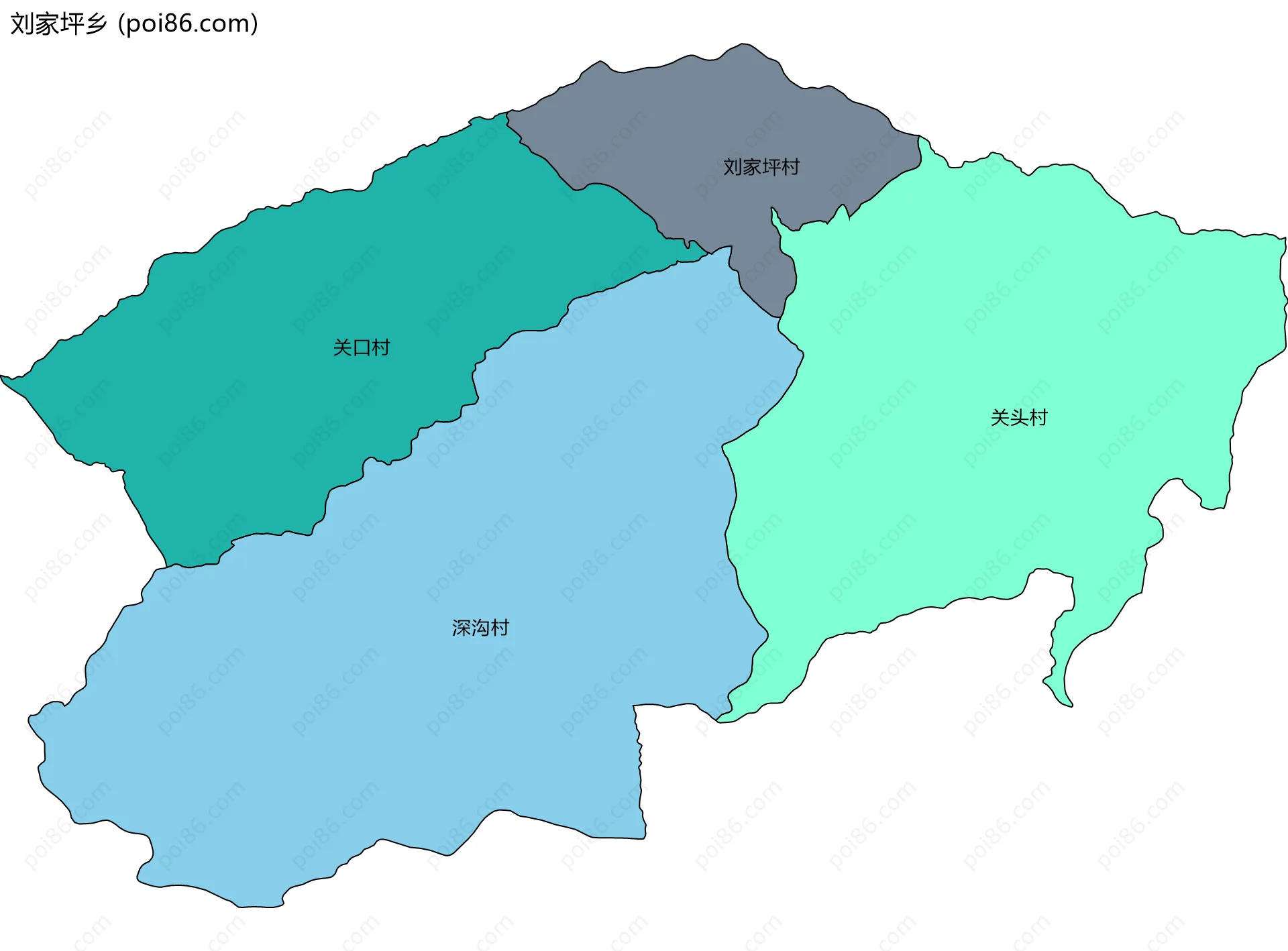 刘家坪乡边界地图(五级行政区划)
