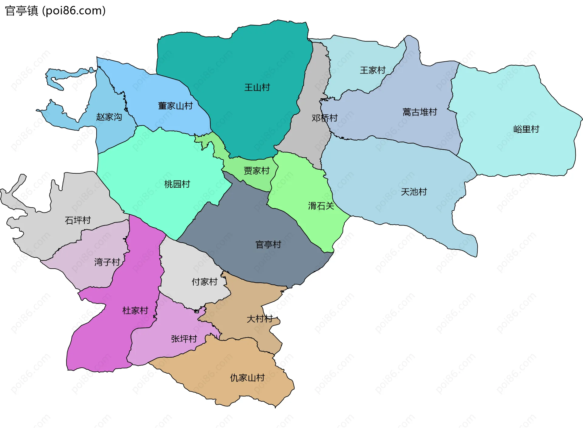 官亭镇边界地图(五级行政区划)