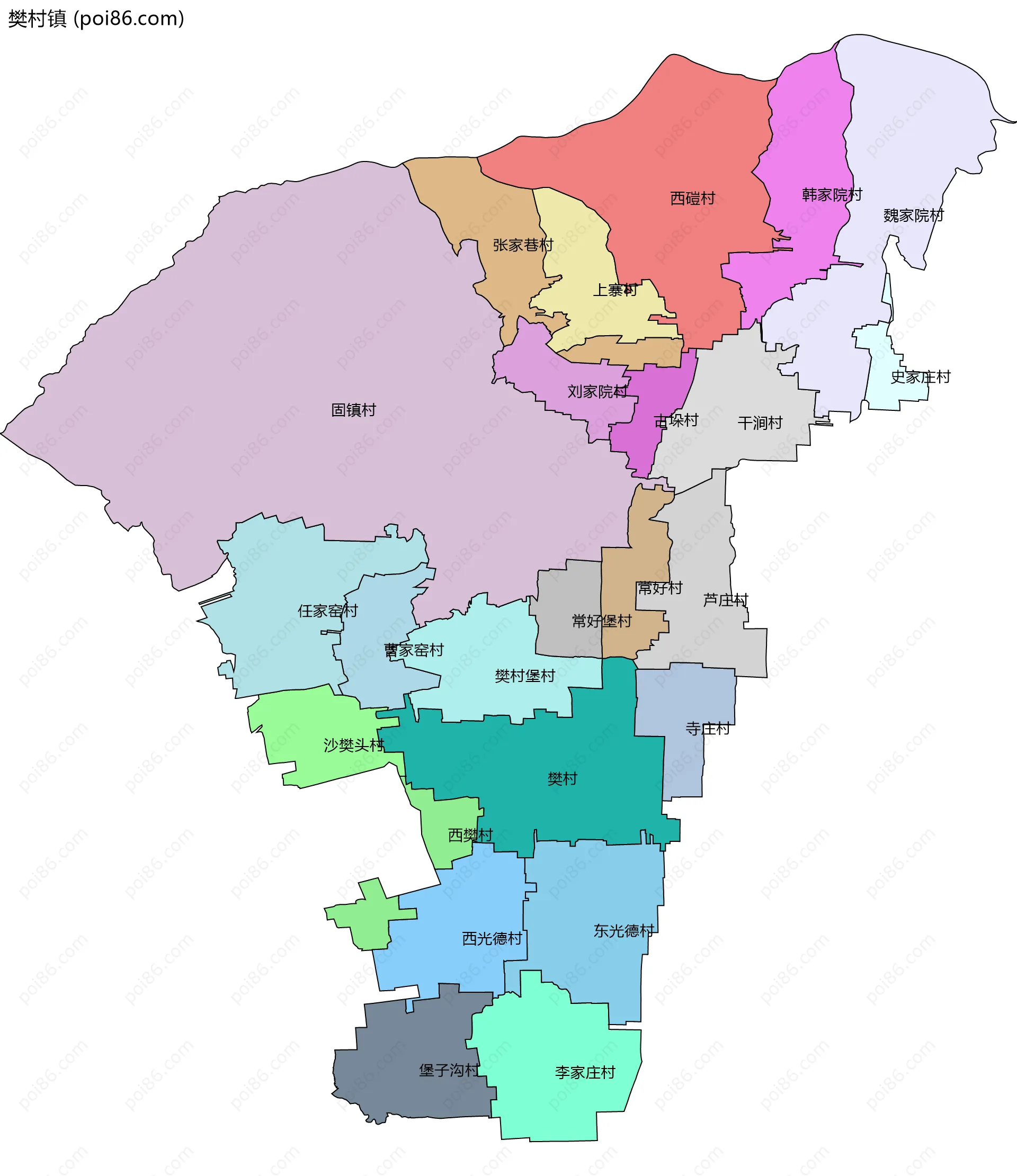 樊村镇边界地图(五级行政区划)