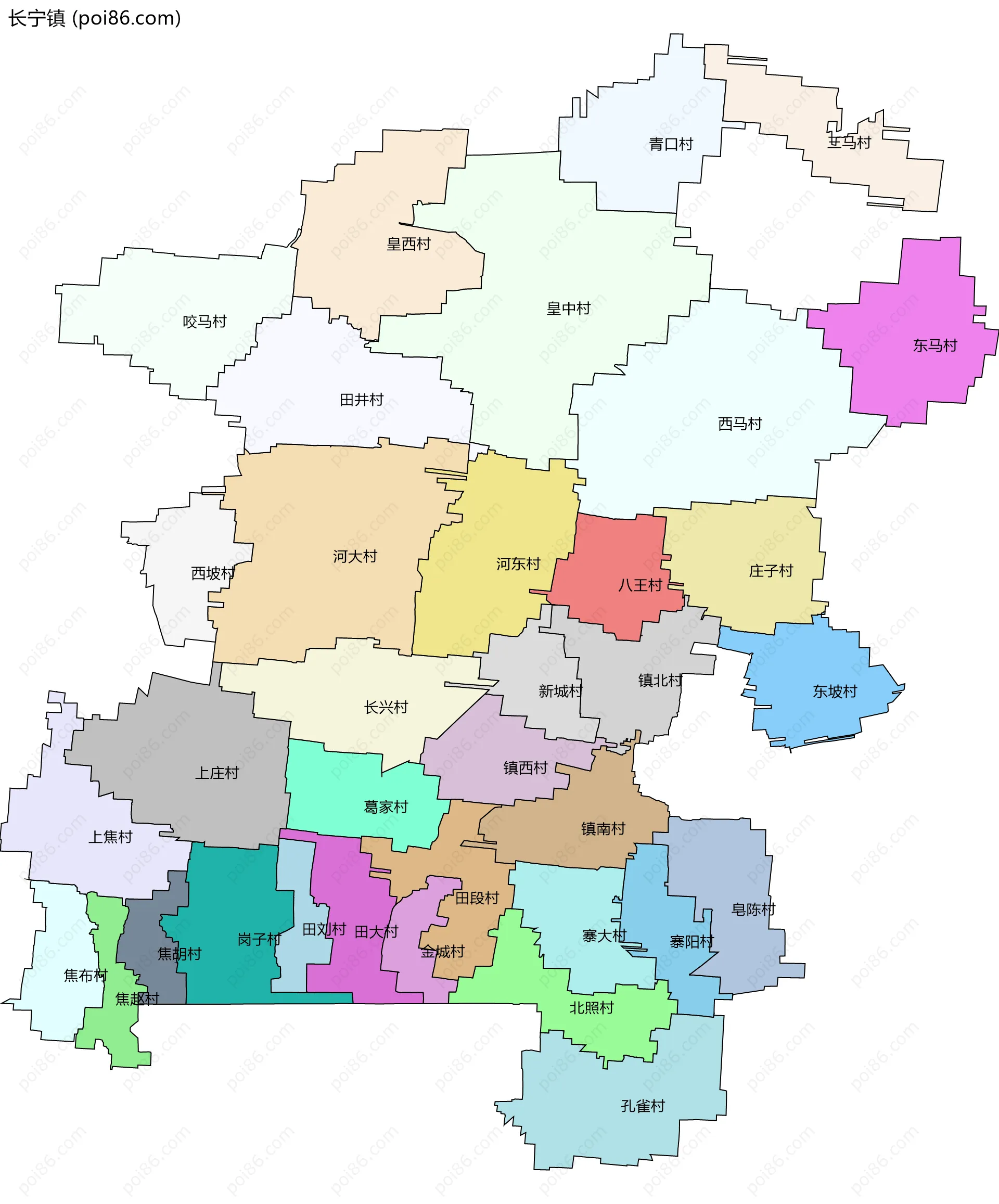 长宁镇边界地图(五级行政区划)