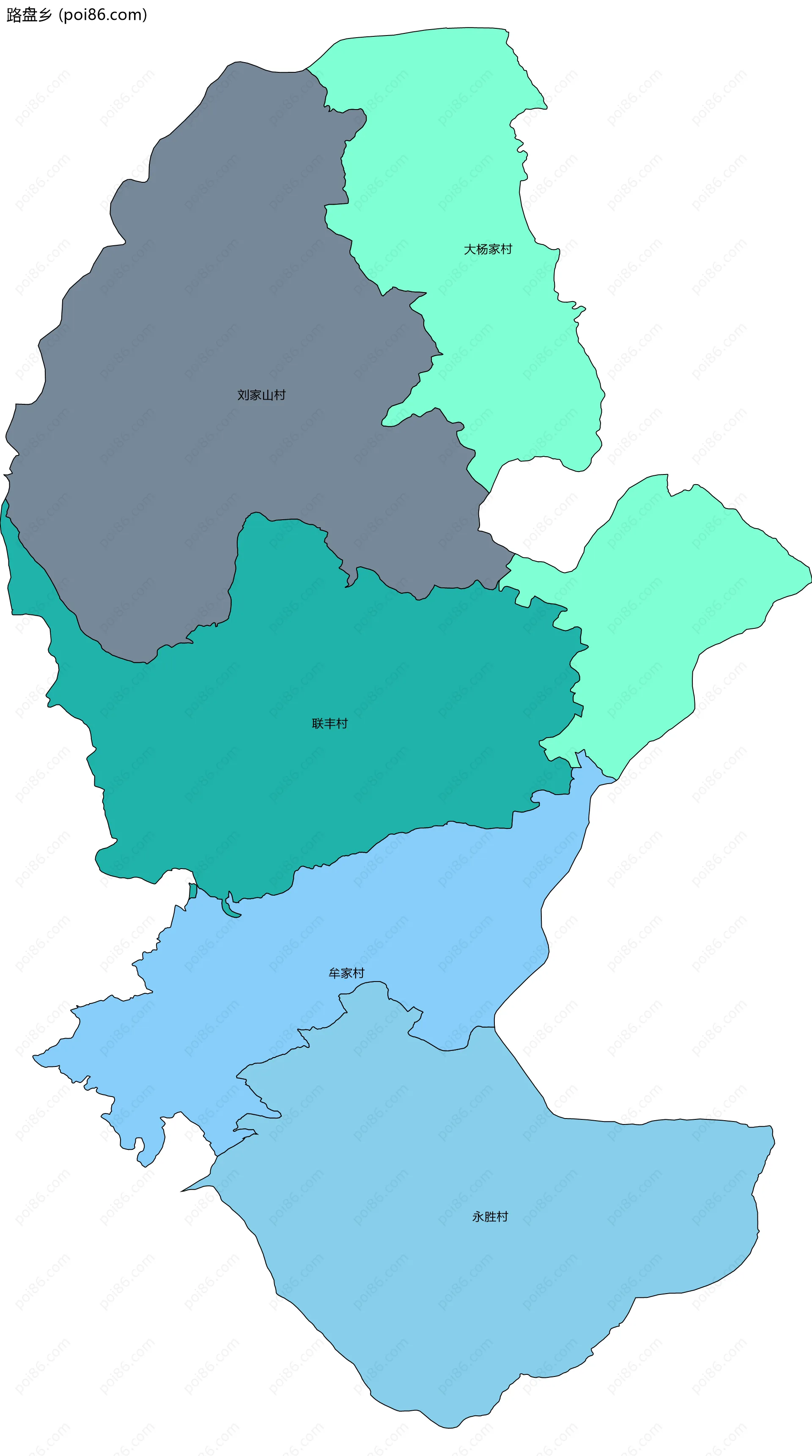 路盘乡边界地图(五级行政区划)