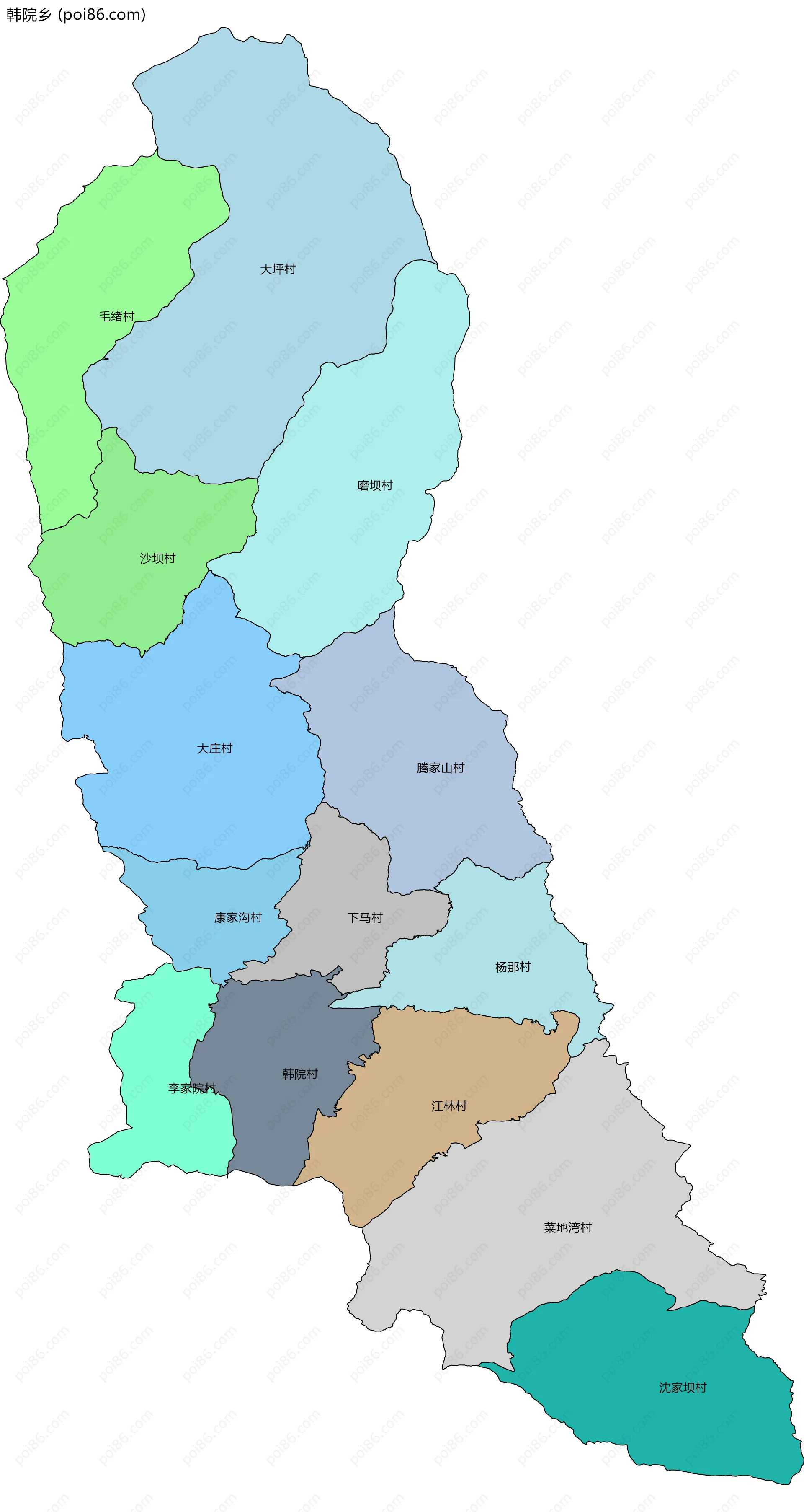 韩院乡边界地图(五级行政区划)