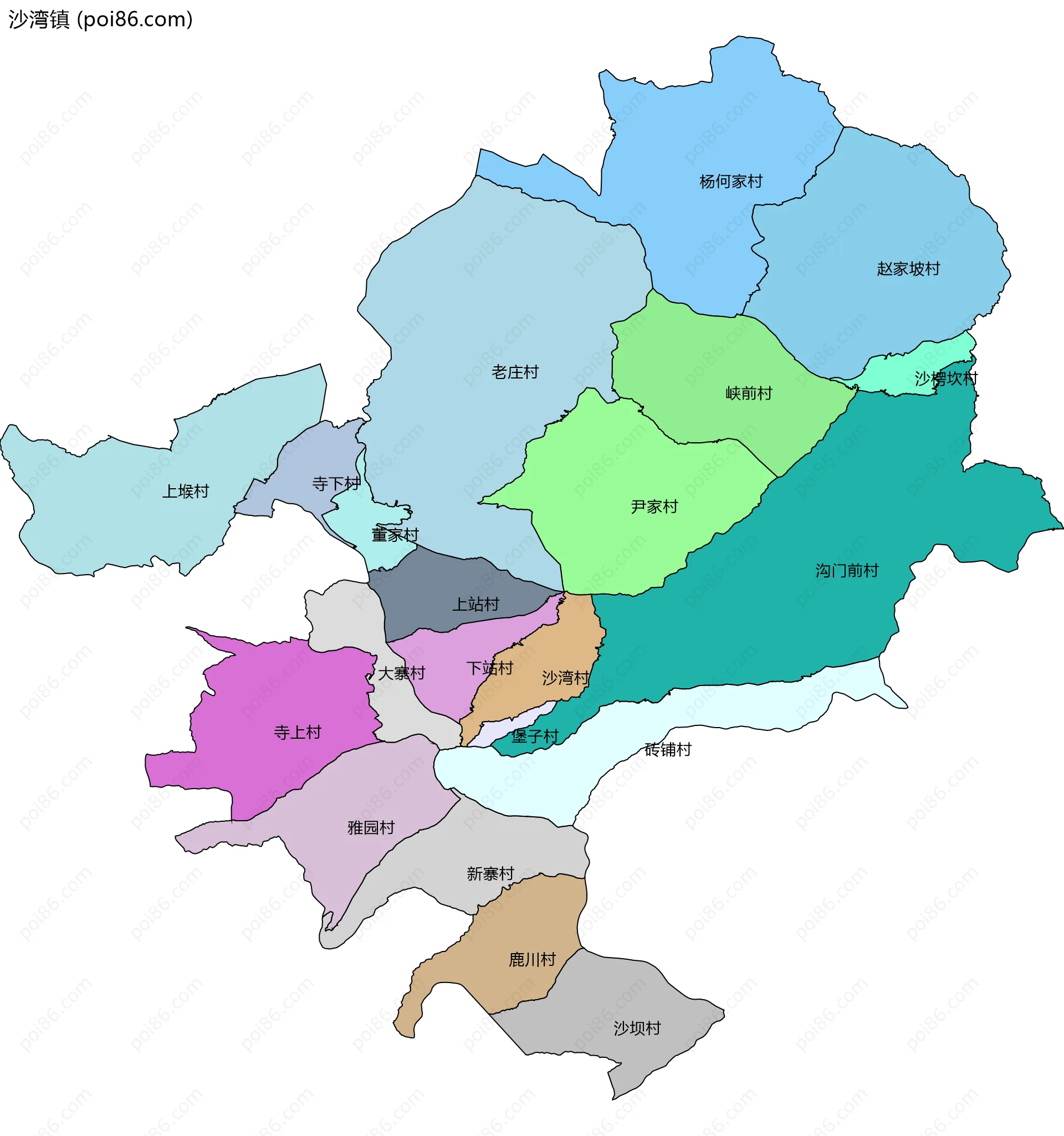 沙湾镇边界地图(五级行政区划)