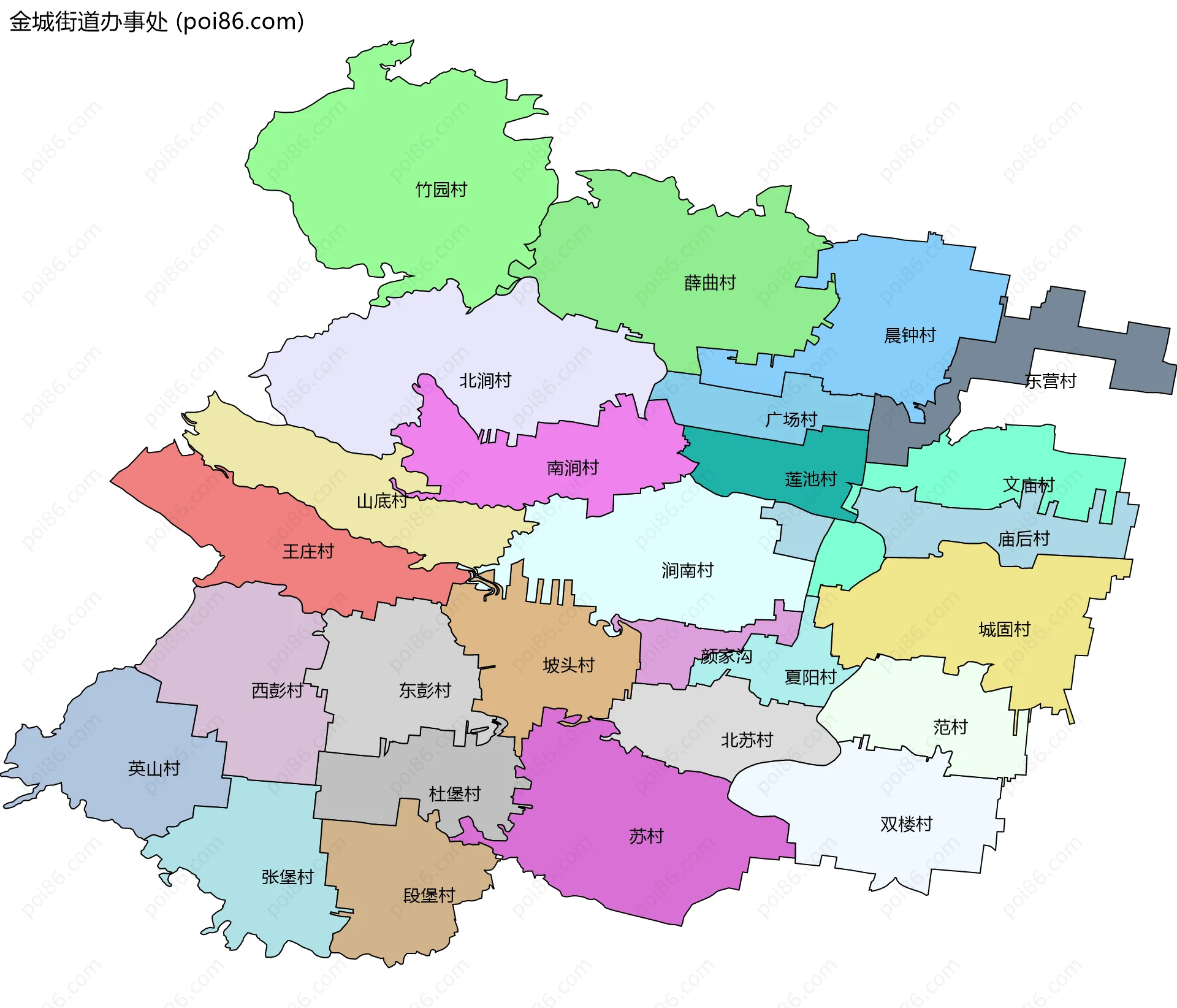 金城街道办事处边界地图(五级行政区划)