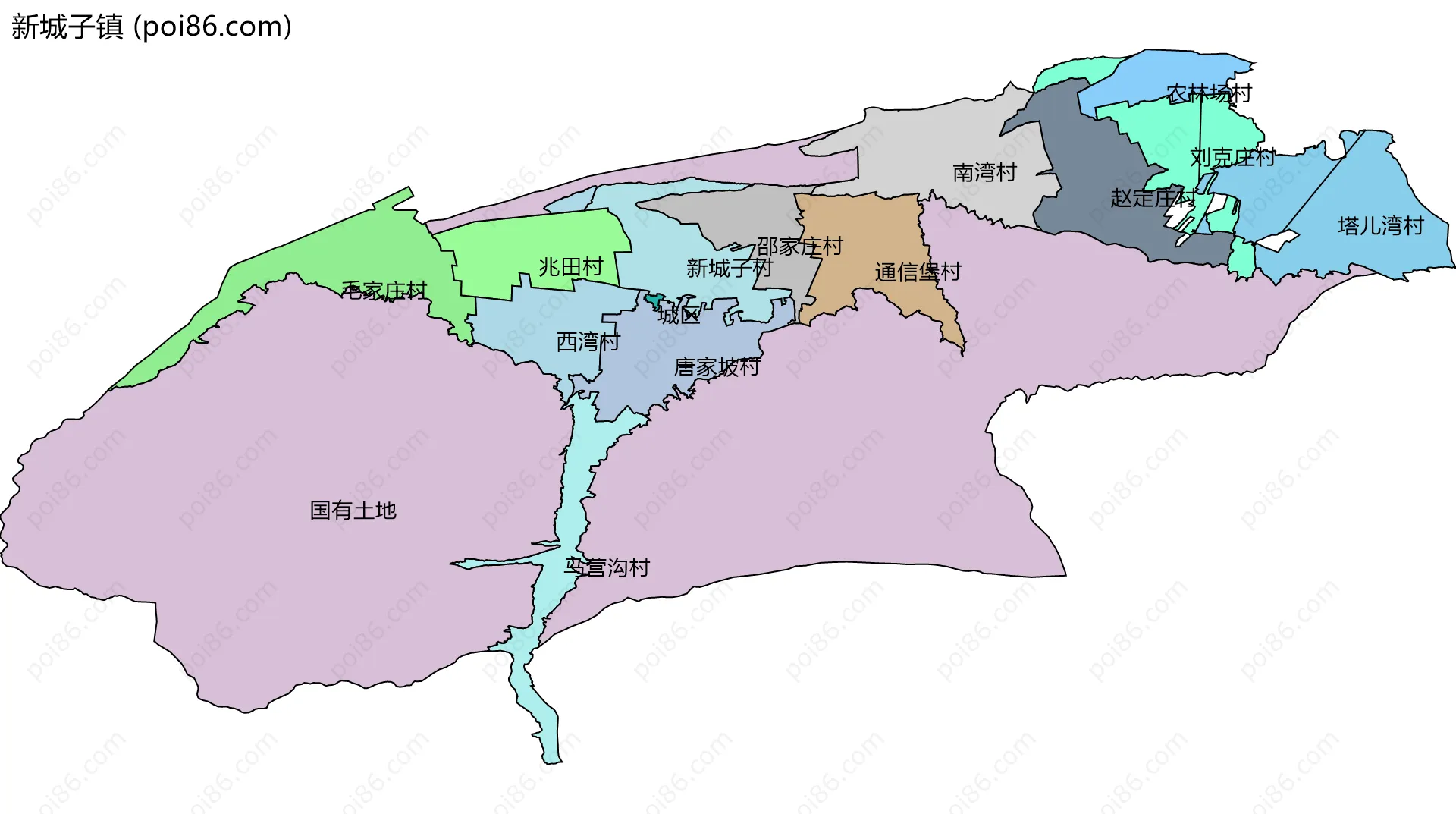 新城子镇边界地图(五级行政区划)