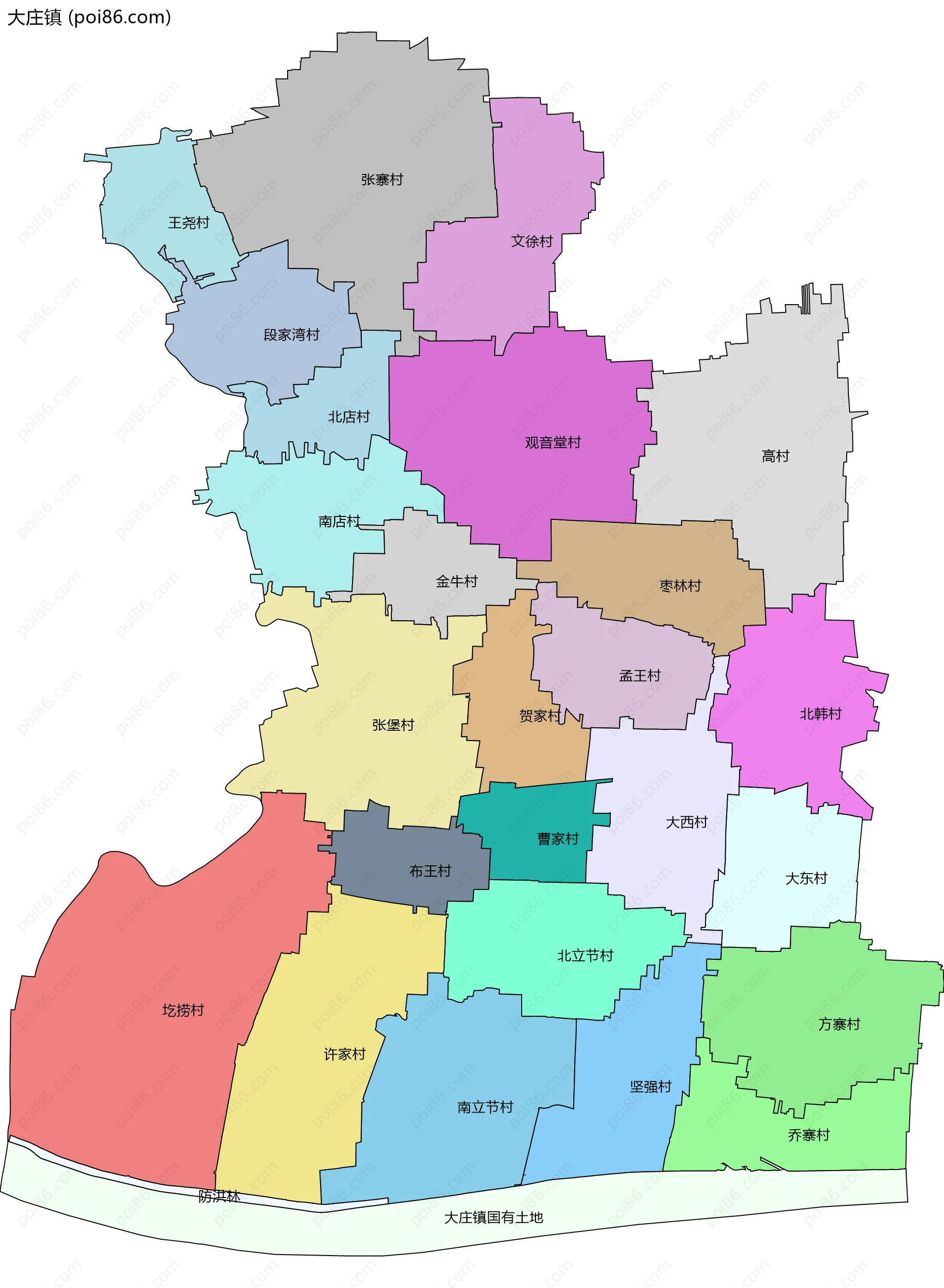 大庄镇边界地图(五级行政区划)