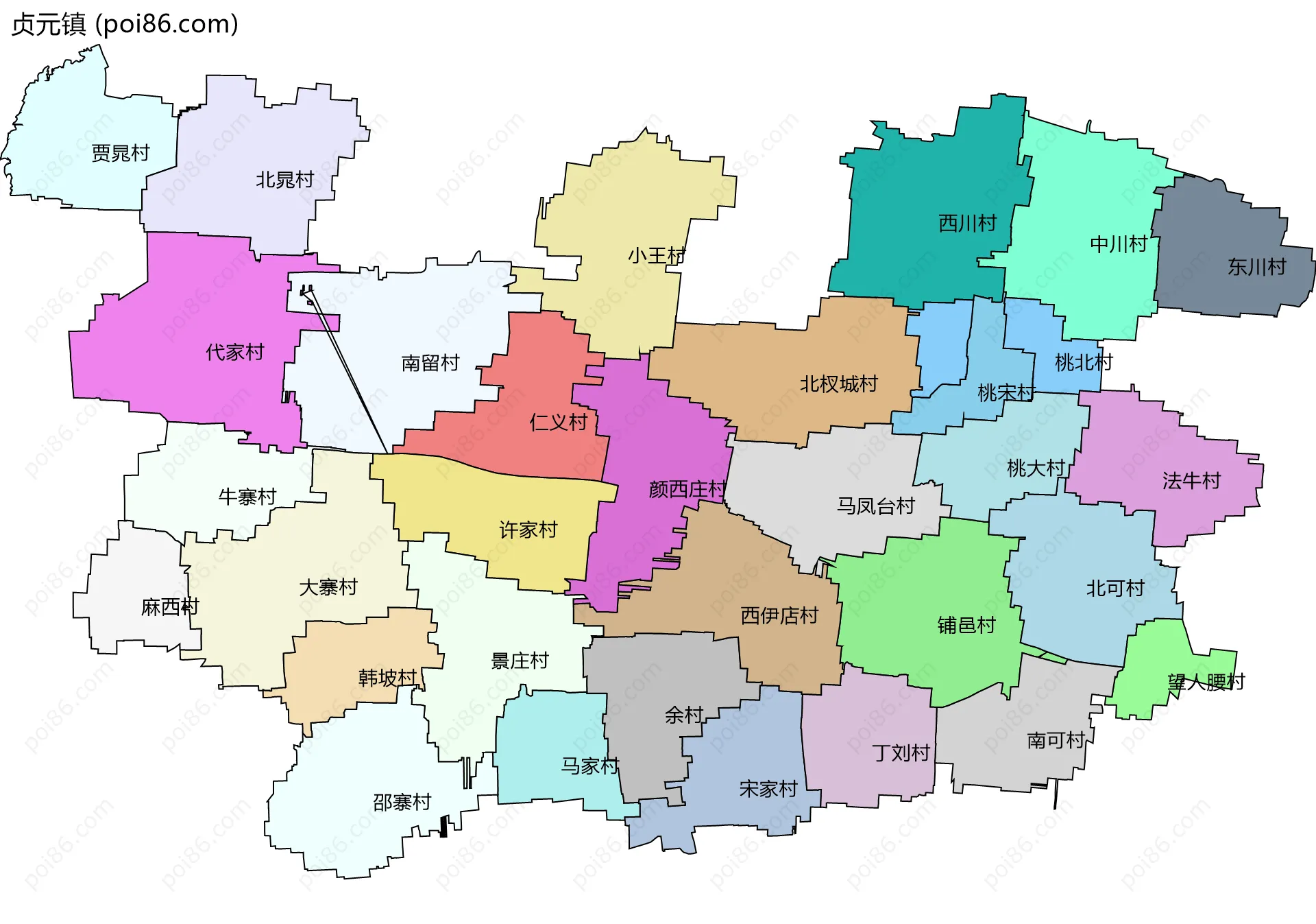 贞元镇边界地图(五级行政区划)